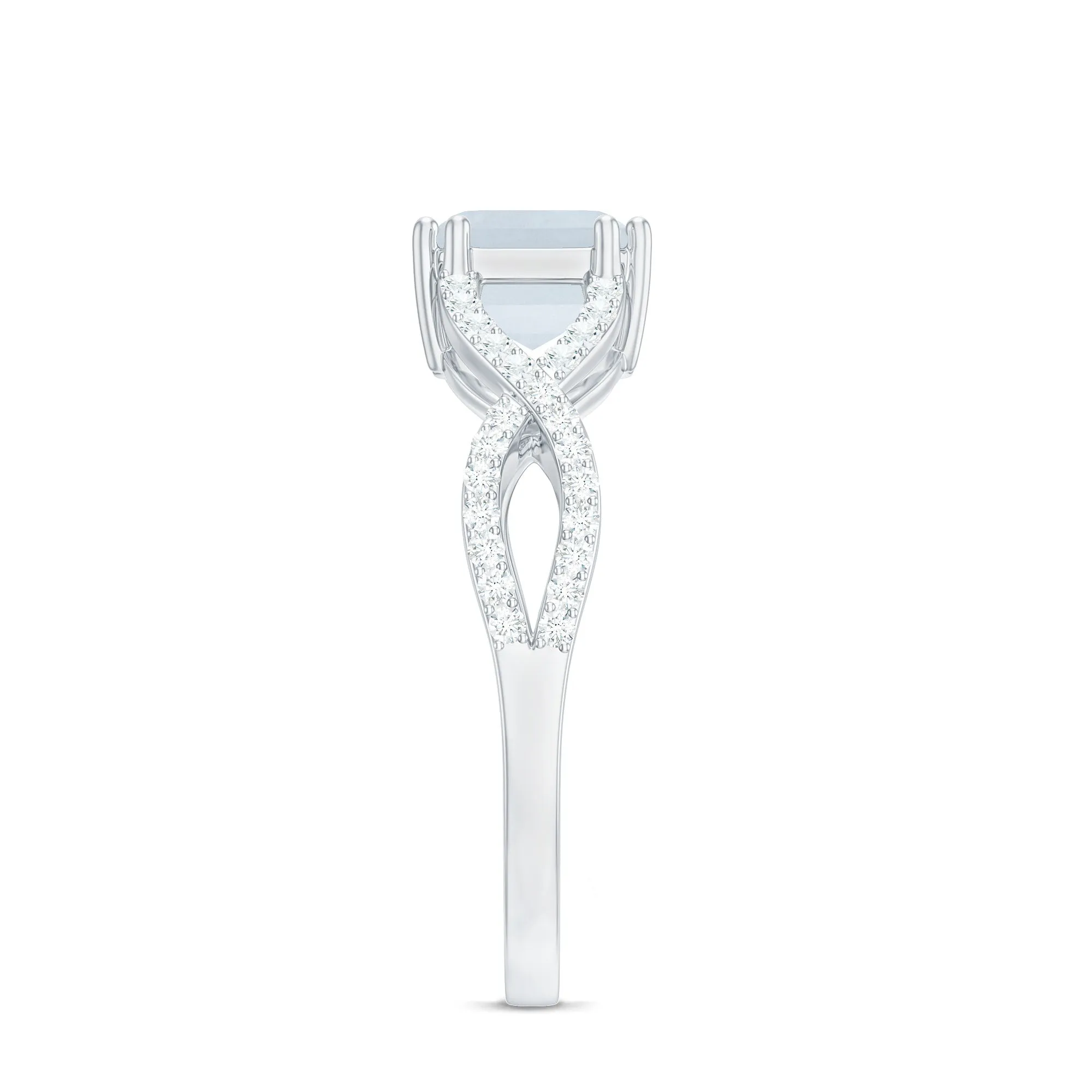 2 CT Emerald Cut Moonstone East West Crossover Ring with Diamond