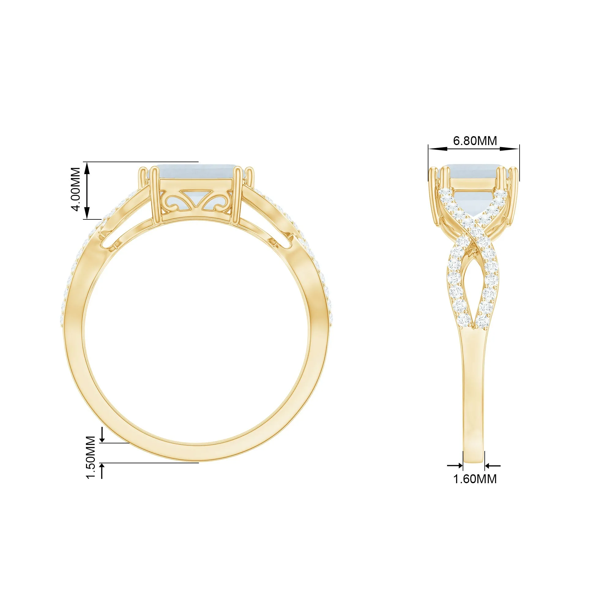 2 CT Emerald Cut Moonstone East West Crossover Ring with Diamond