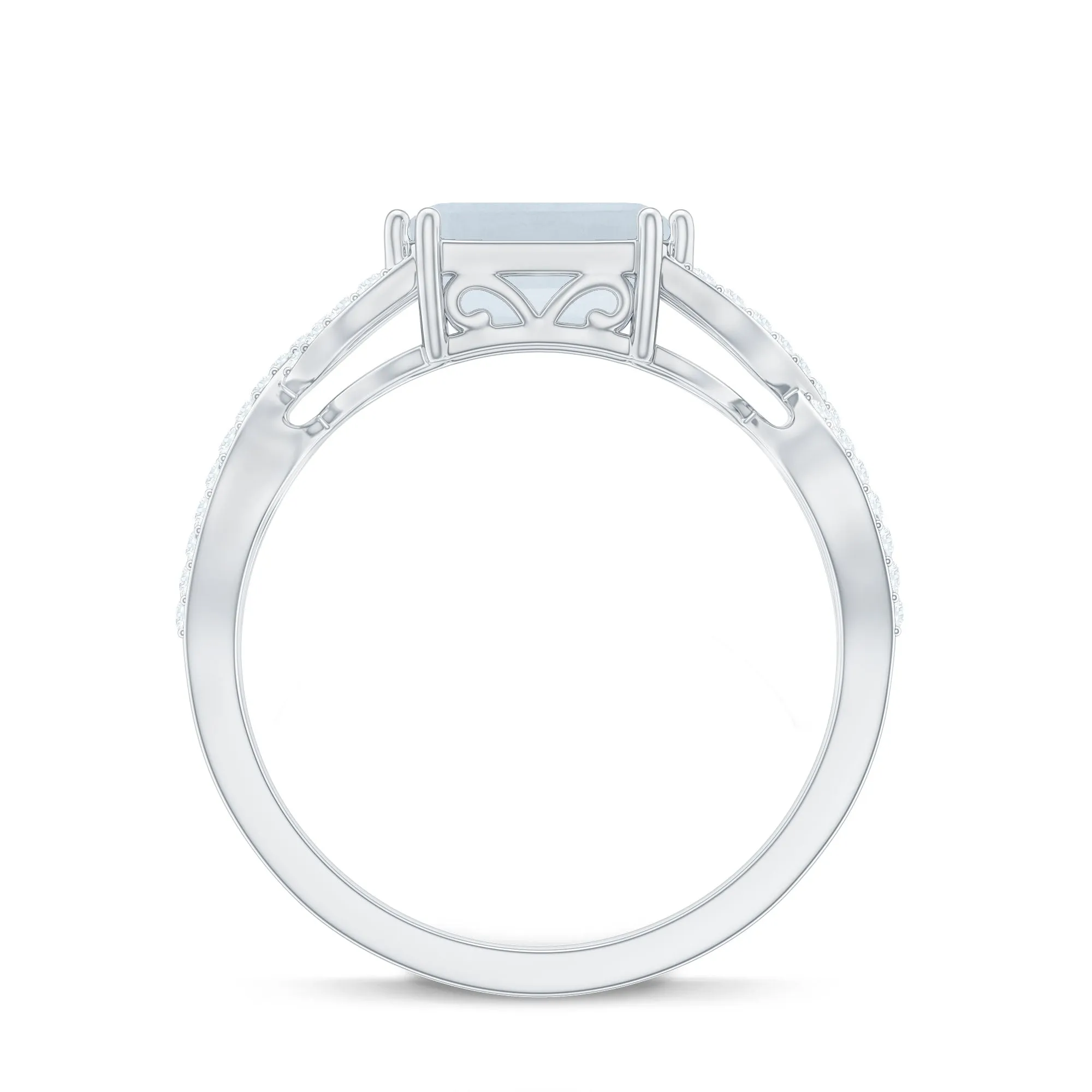 2 CT Emerald Cut Moonstone East West Crossover Ring with Diamond