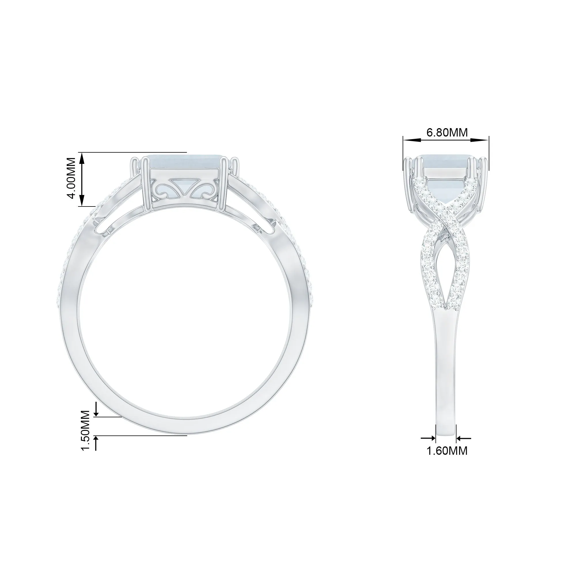 2 CT Emerald Cut Moonstone East West Crossover Ring with Diamond