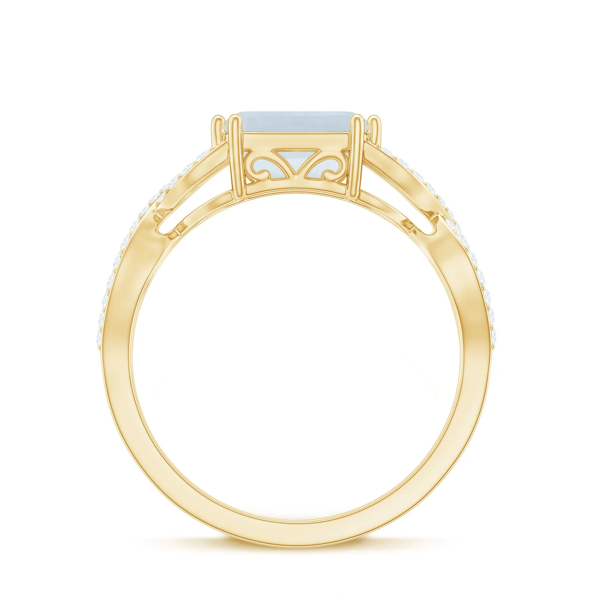 2 CT Emerald Cut Moonstone East West Crossover Ring with Diamond