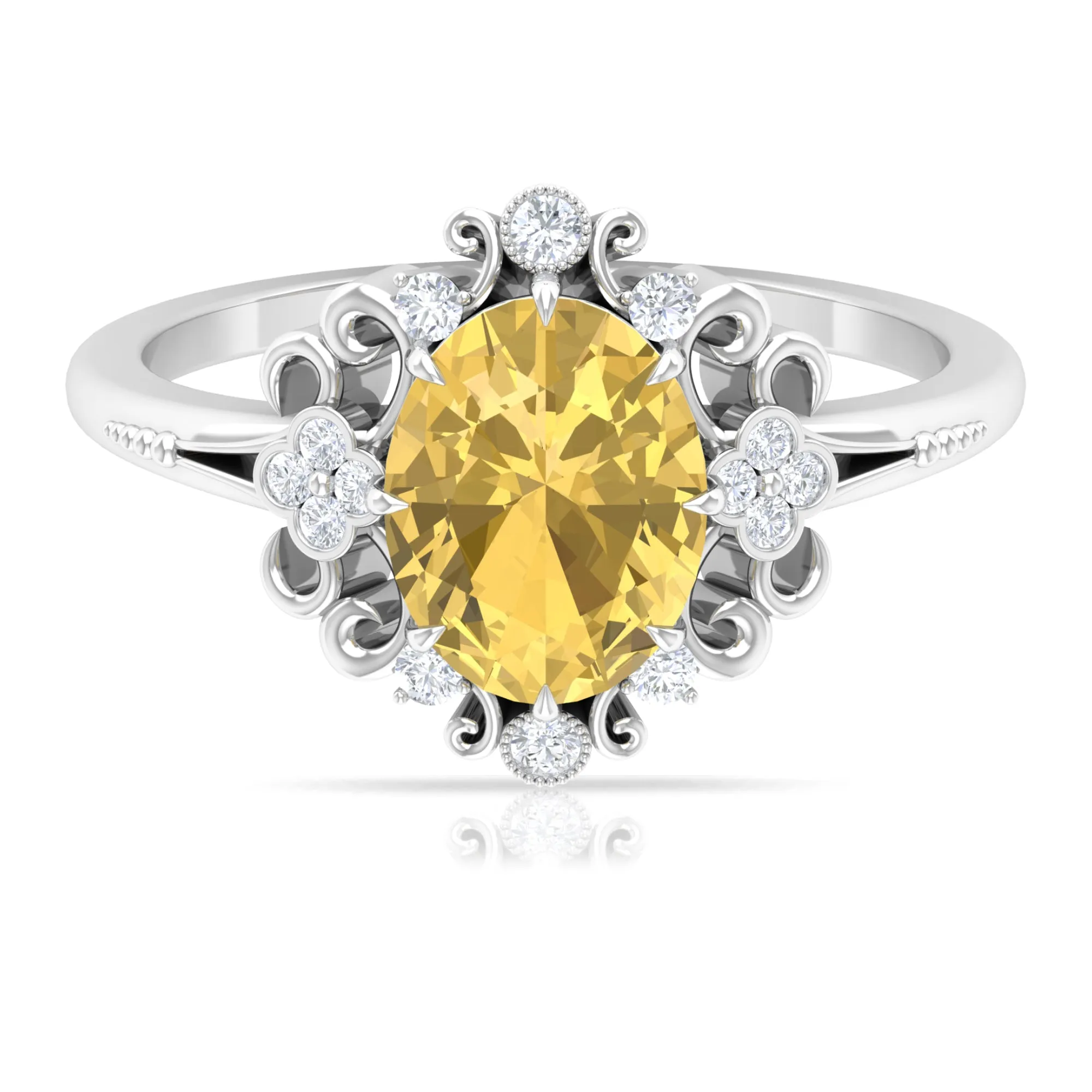 2 CT Nature Inspired Citrine and Diamond Engagement Ring