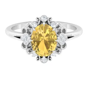 2 CT Nature Inspired Citrine and Diamond Engagement Ring