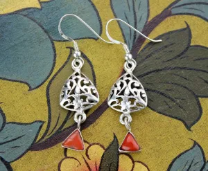2 Tier Sterling Silver and Coral Earrings