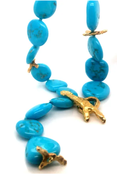 22kt Gold Turquoise Pebble Twig Necklace