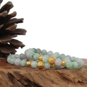 24K Pure Yellow Gold Star Beads With Genuine Green Jade Round Beads Bracelet ( 7.5 mm )