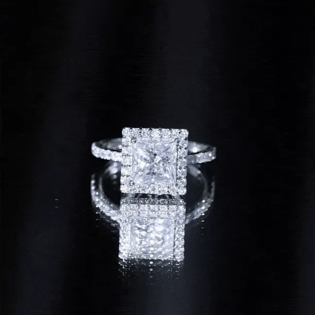 2.50 CT Princess Cut Moissanite Halo Engagement Ring