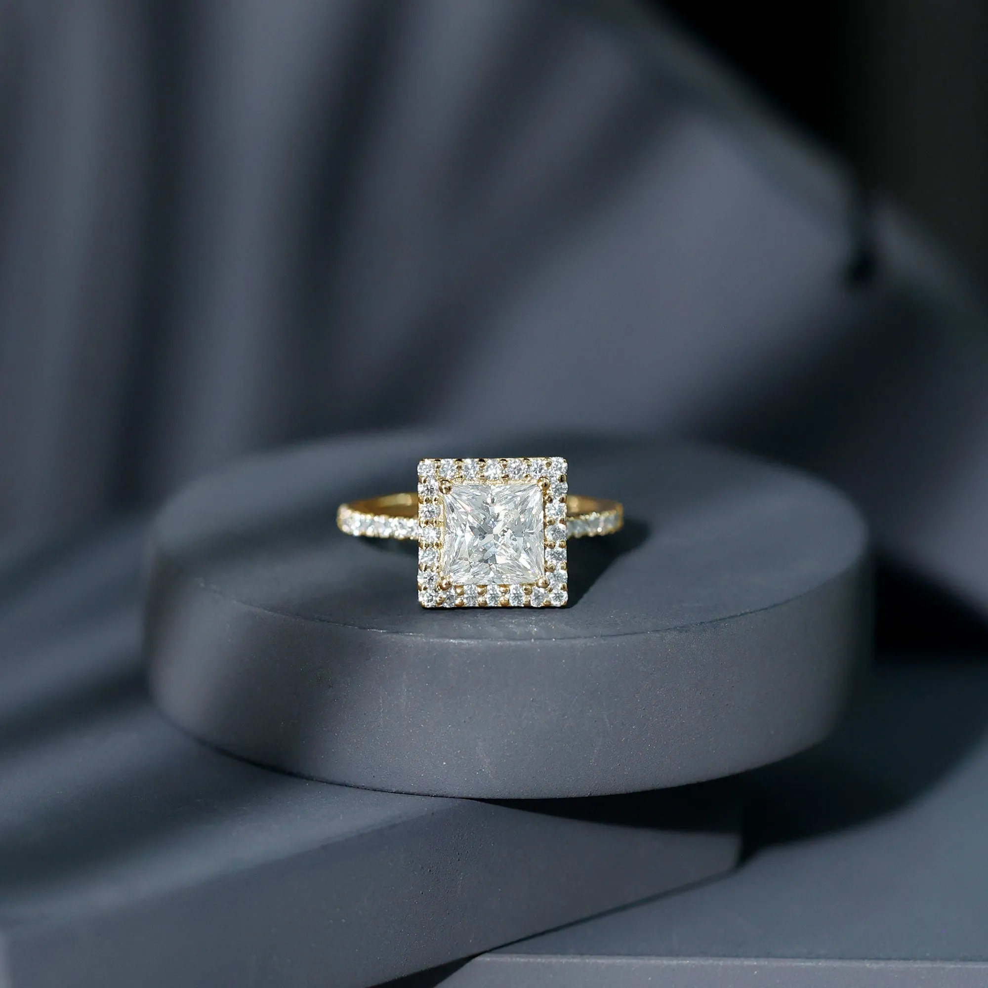 2.50 CT Princess Cut Moissanite Halo Engagement Ring