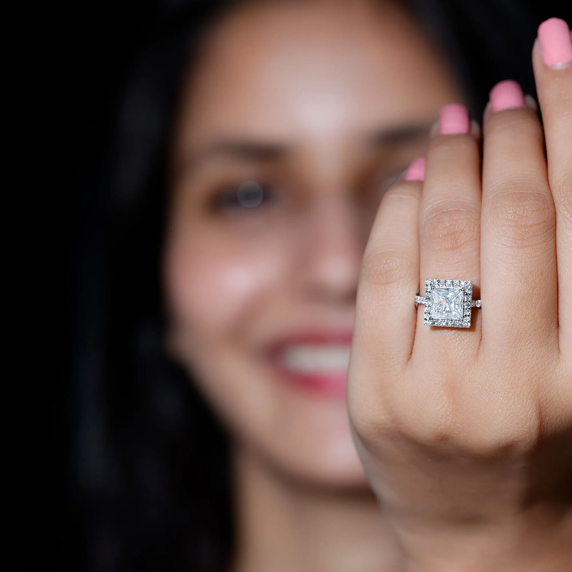 2.50 CT Princess Cut Moissanite Halo Engagement Ring