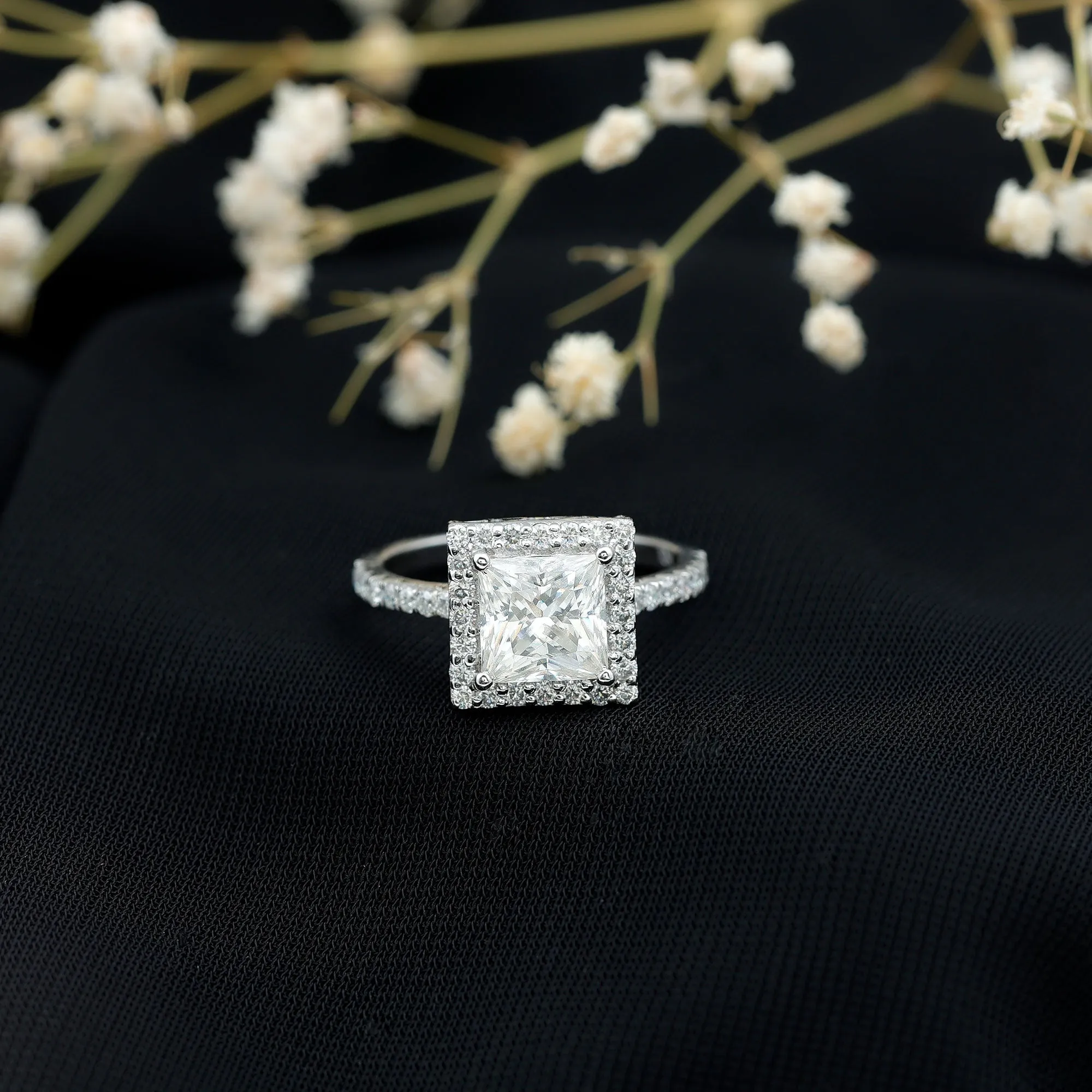 2.50 CT Princess Cut Moissanite Halo Engagement Ring