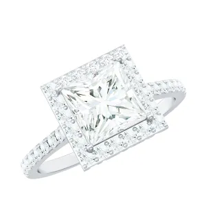 2.50 CT Princess Cut Moissanite Halo Engagement Ring