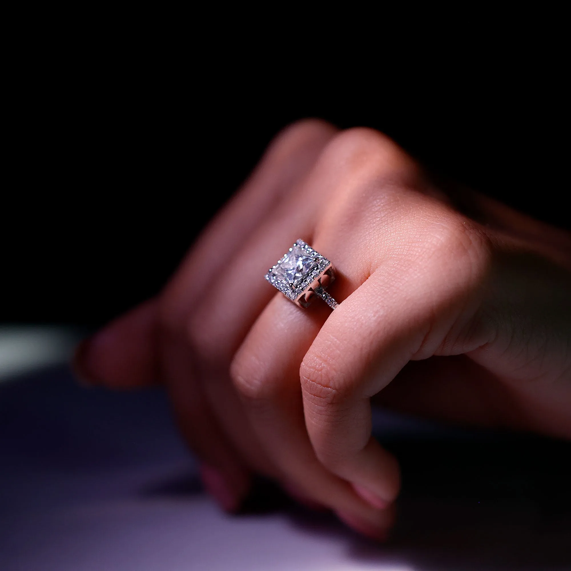 2.50 CT Princess Cut Moissanite Halo Engagement Ring