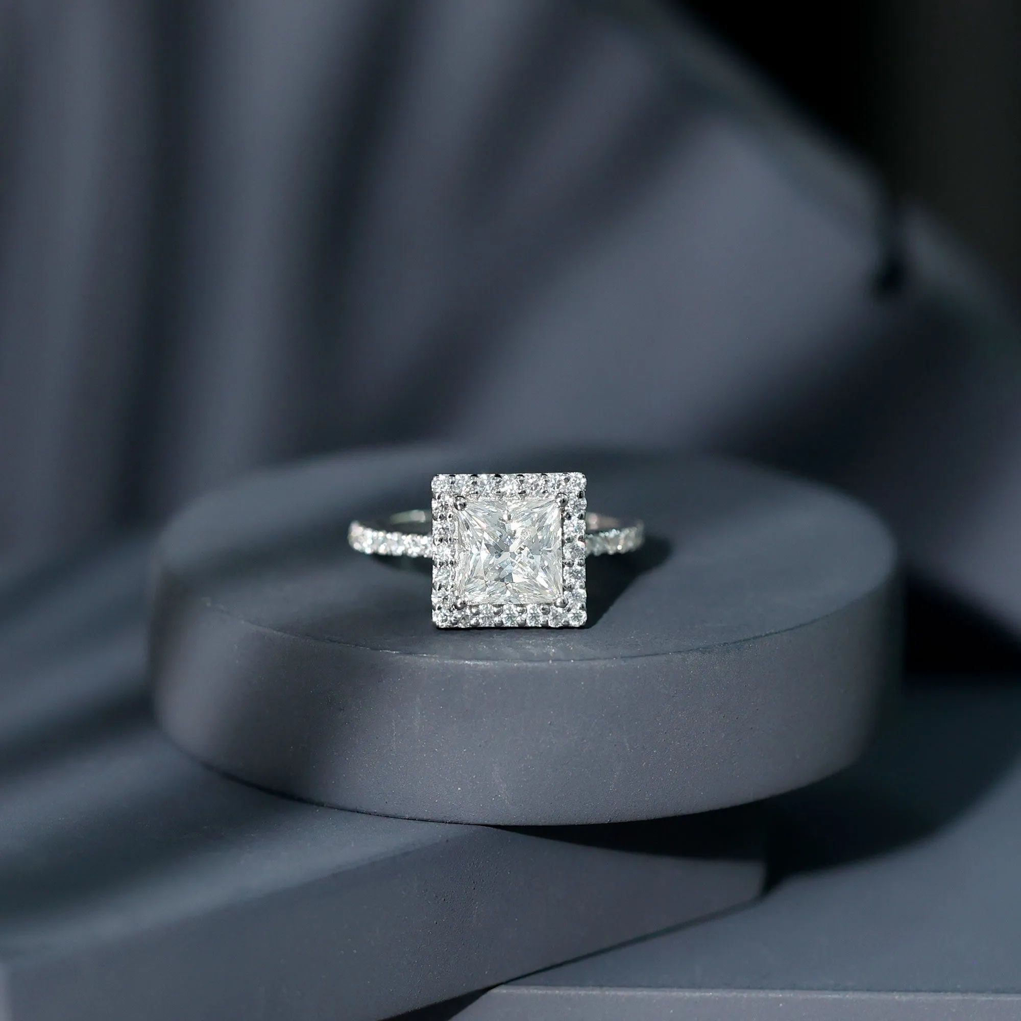 2.50 CT Princess Cut Moissanite Halo Engagement Ring