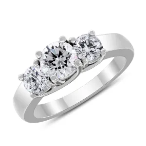 3 Stone Engagement Ring (1.10 Round ISI1 Diamond) in White Gold