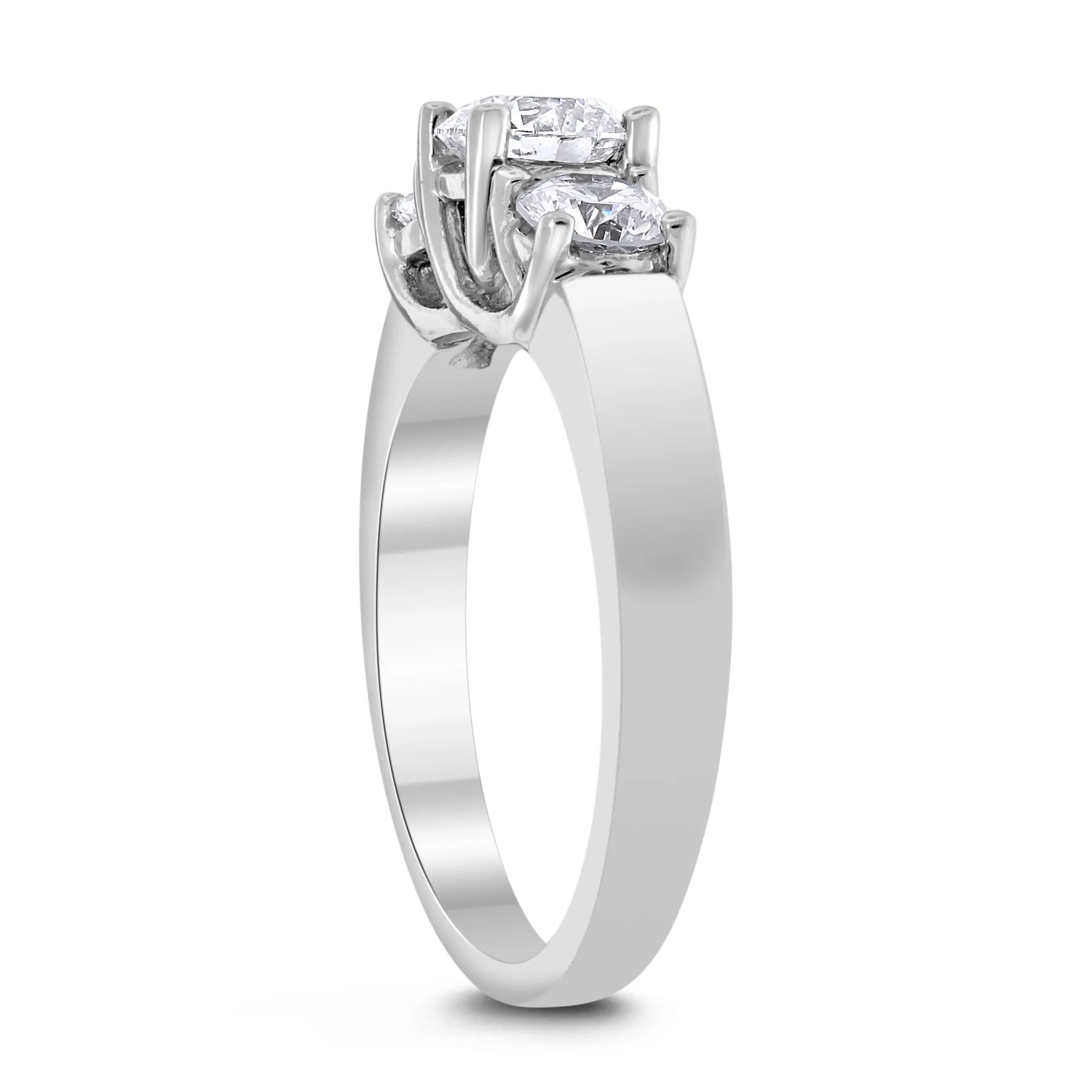 3 Stone Engagement Ring (1.10 Round ISI1 Diamond) in White Gold