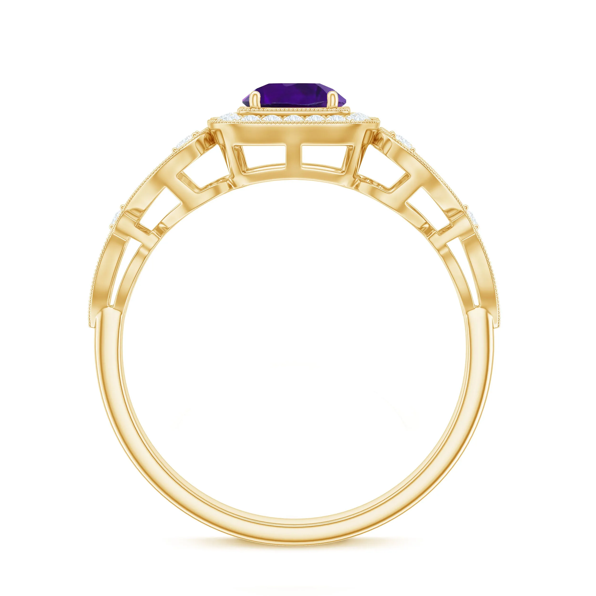 3/4 CT Amethyst and Diamond Art Deco Engagement Ring with Milgrain Details