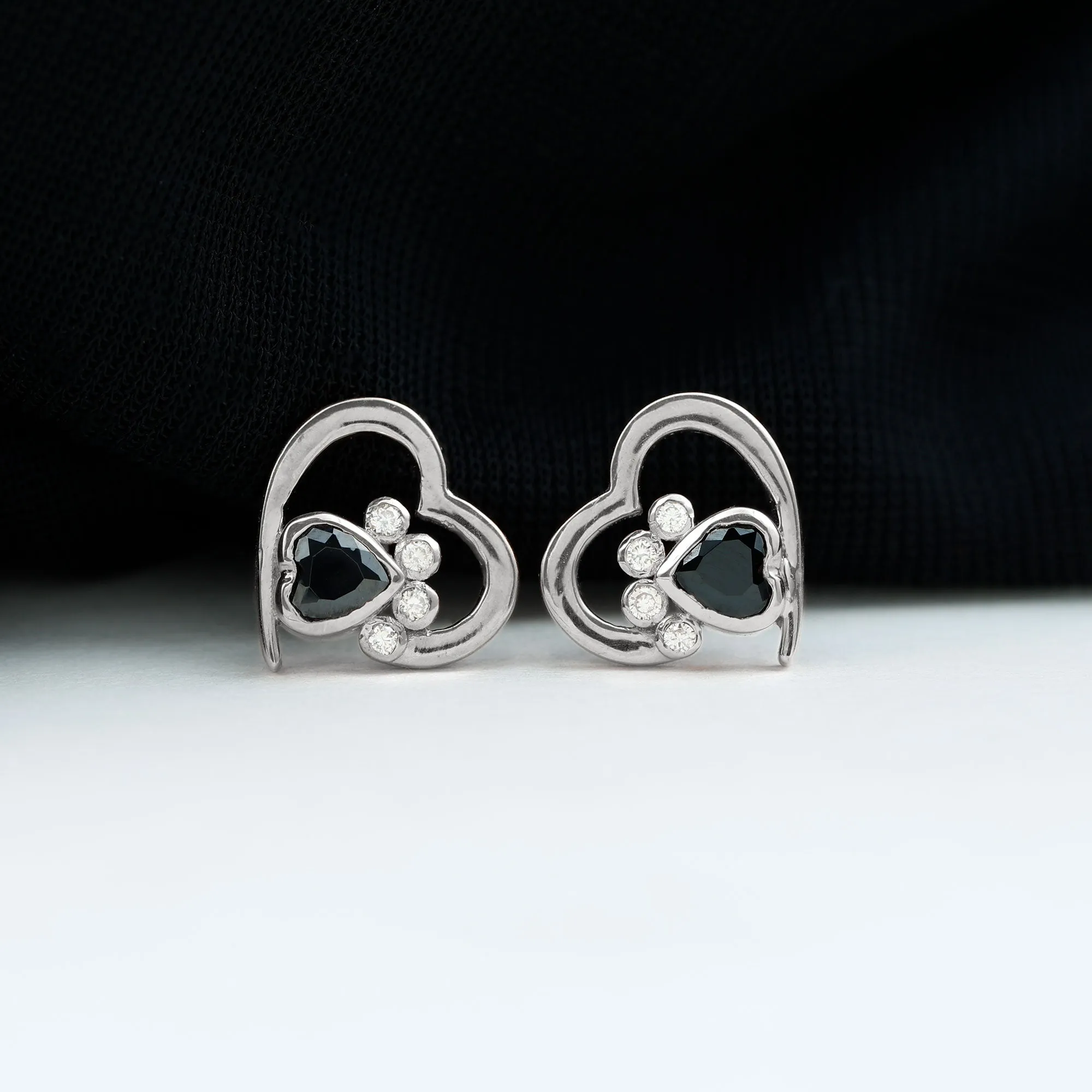 3/4 CT Bezel Set Heart Shape Black Spinel Paw Stud Earrings with Moissanite