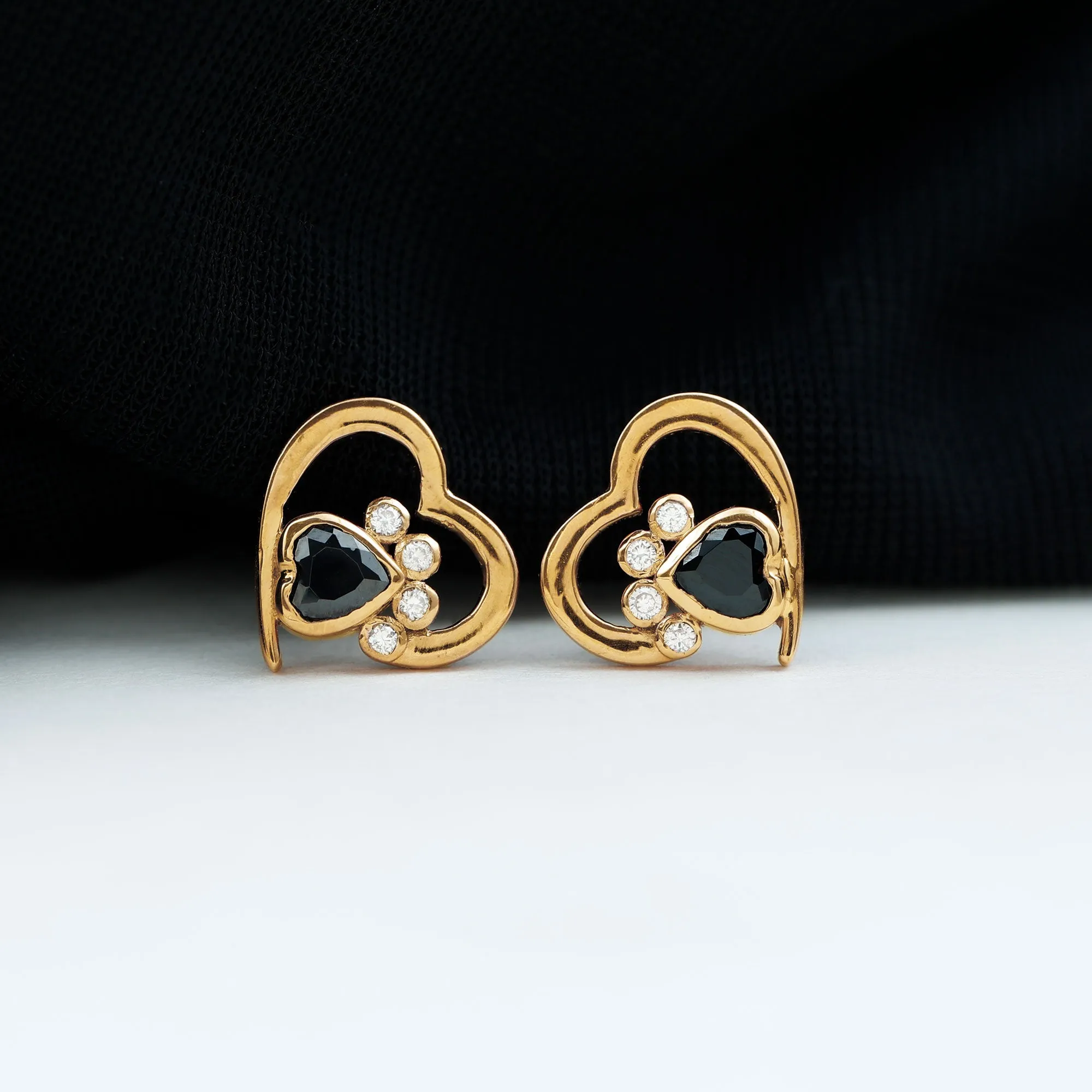 3/4 CT Bezel Set Heart Shape Black Spinel Paw Stud Earrings with Moissanite