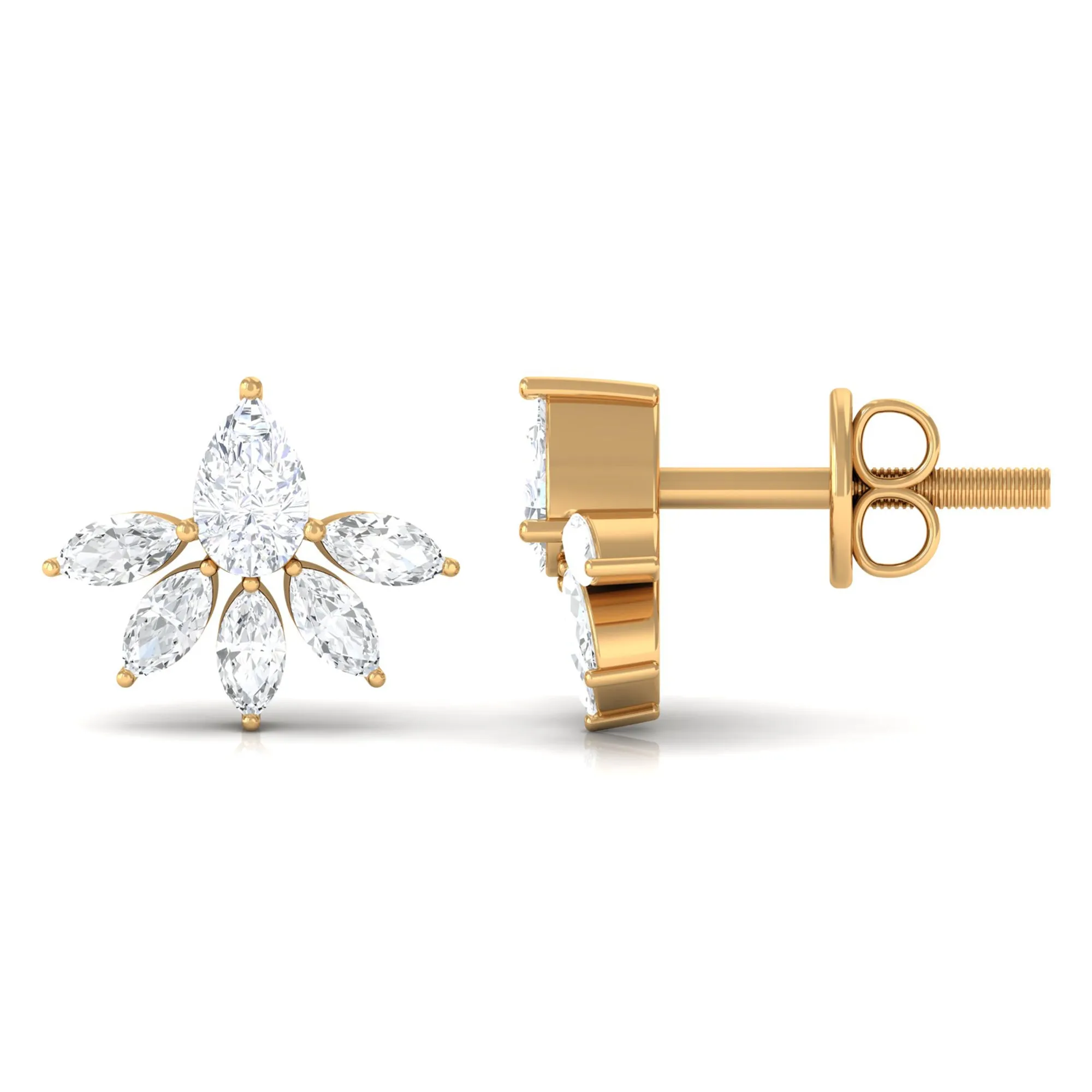 3/4 CT Pear and Marquise Cut Diamond Flower Stud Earrings