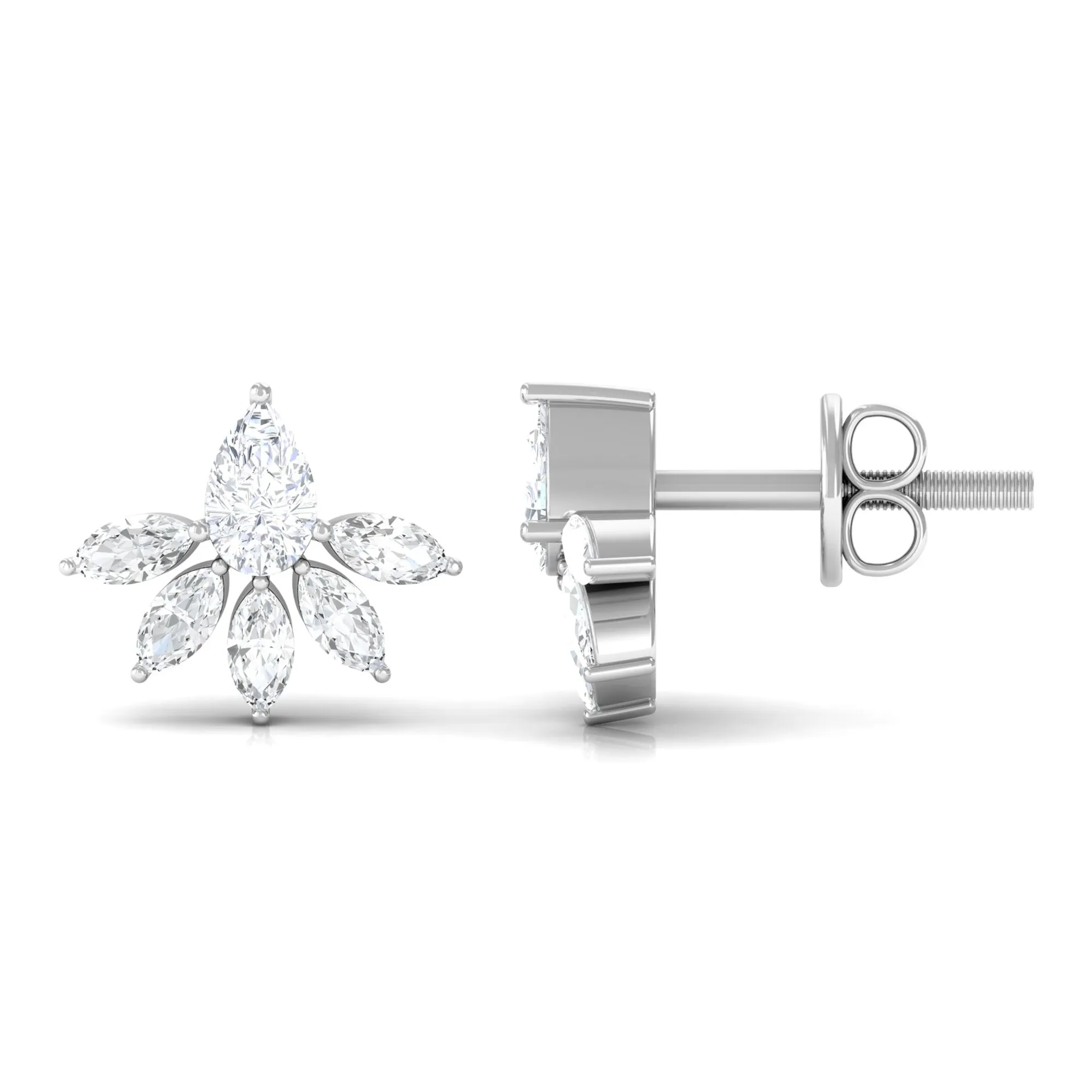3/4 CT Pear and Marquise Cut Diamond Flower Stud Earrings