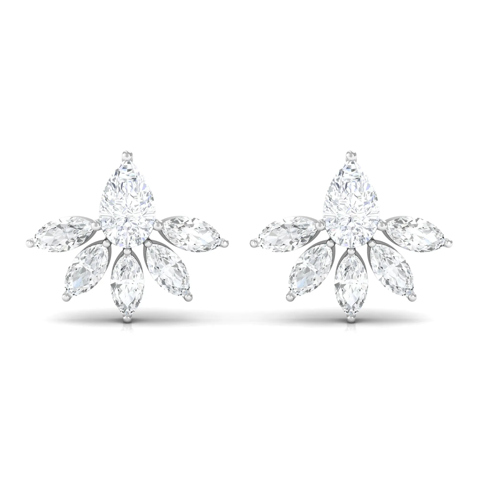 3/4 CT Pear and Marquise Cut Diamond Flower Stud Earrings