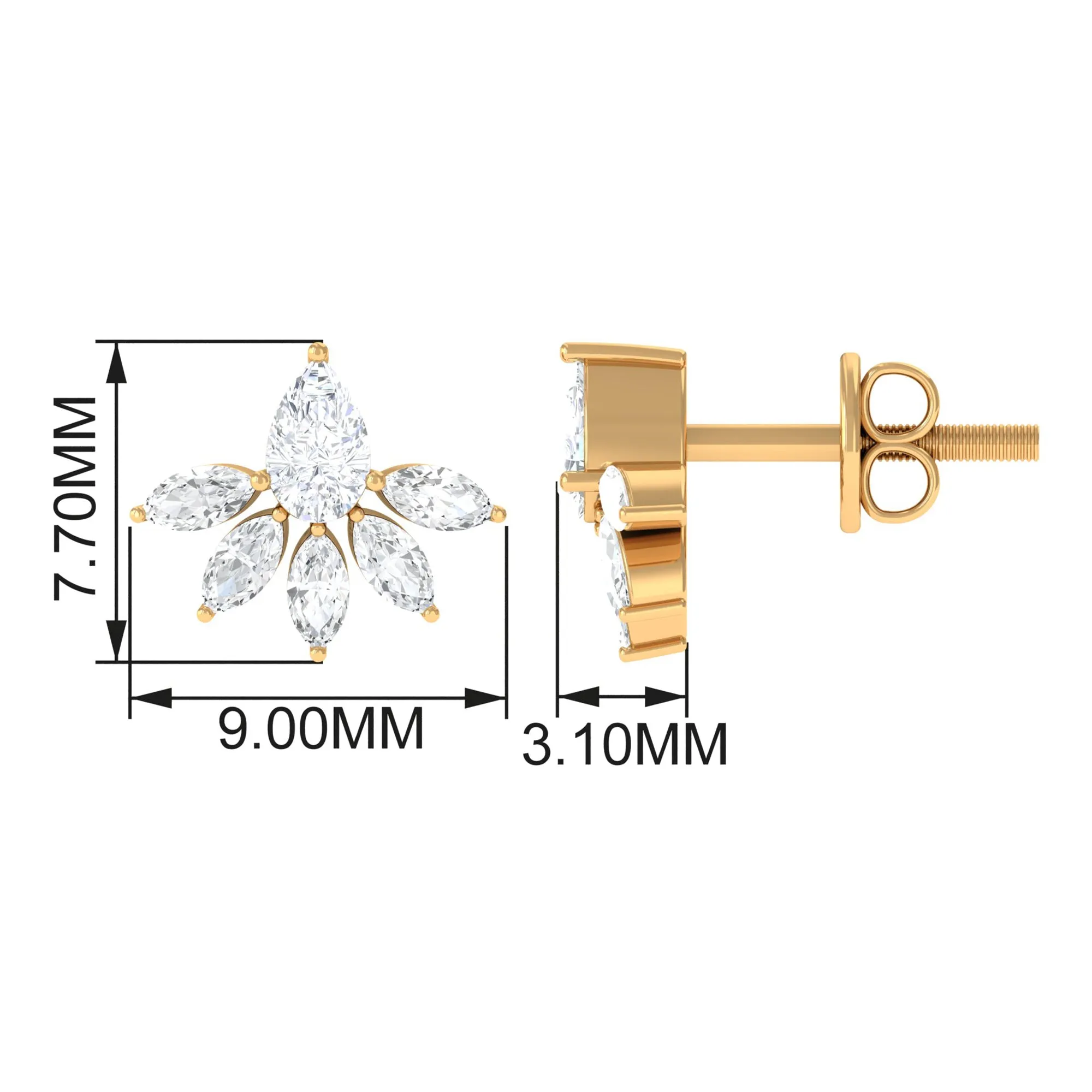 3/4 CT Pear and Marquise Cut Diamond Flower Stud Earrings