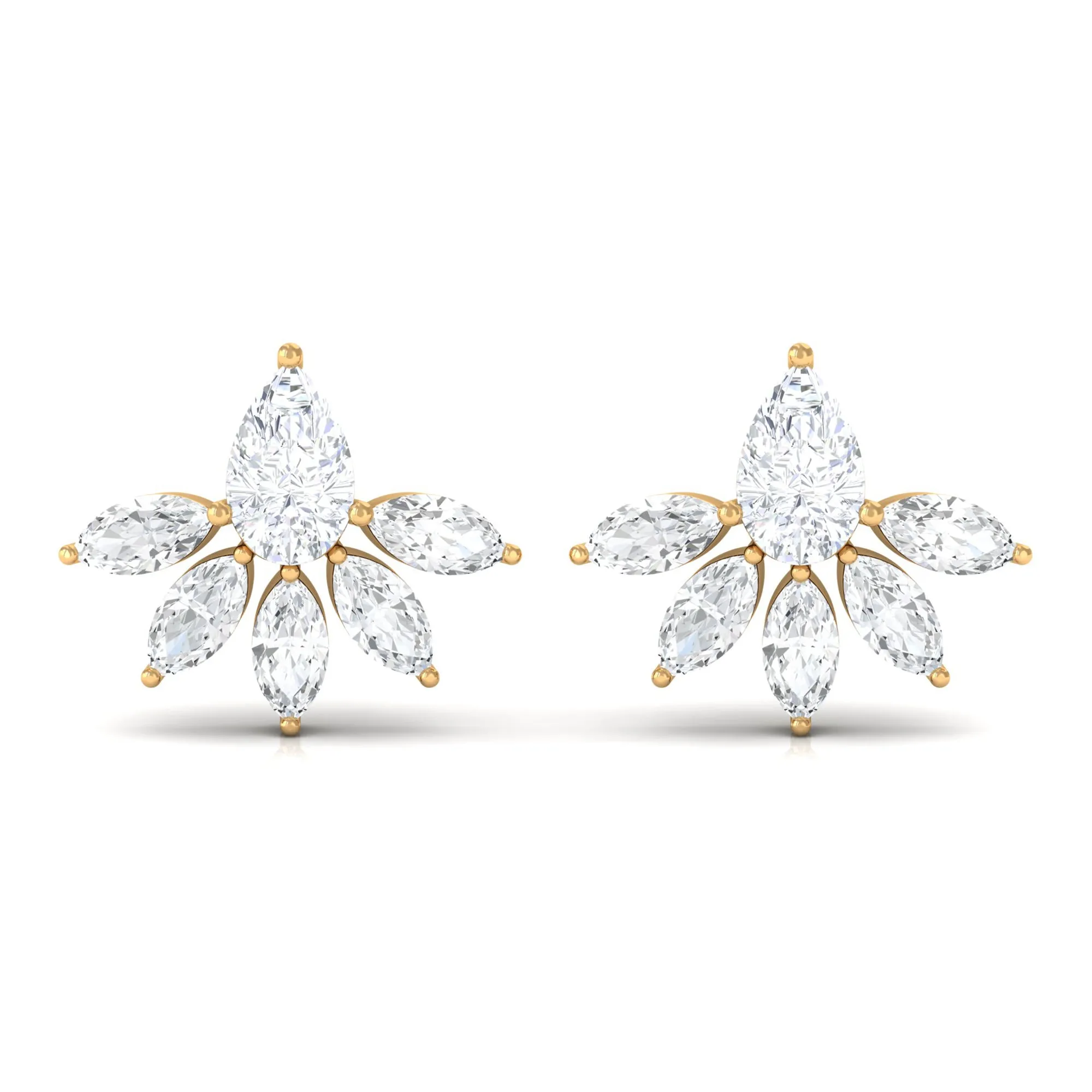 3/4 CT Pear and Marquise Cut Diamond Flower Stud Earrings