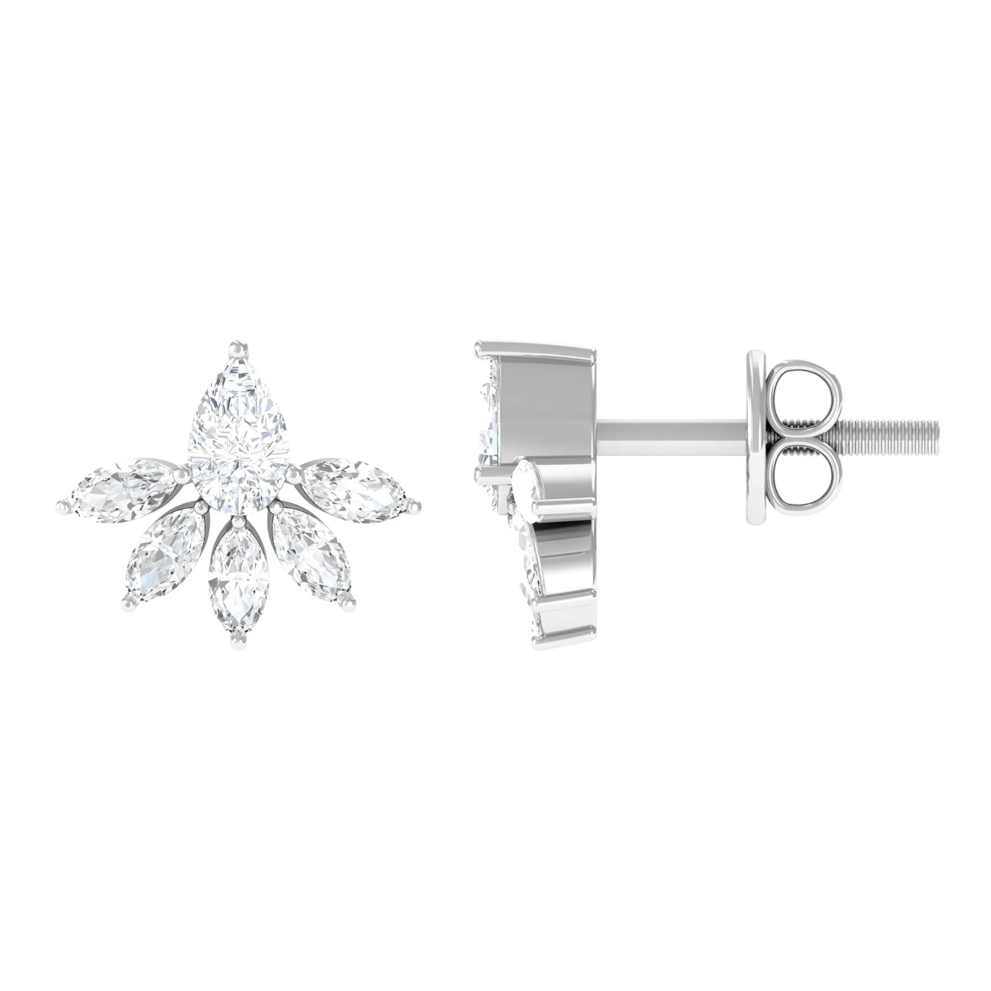 3/4 CT Pear and Marquise Cut Diamond Flower Stud Earrings