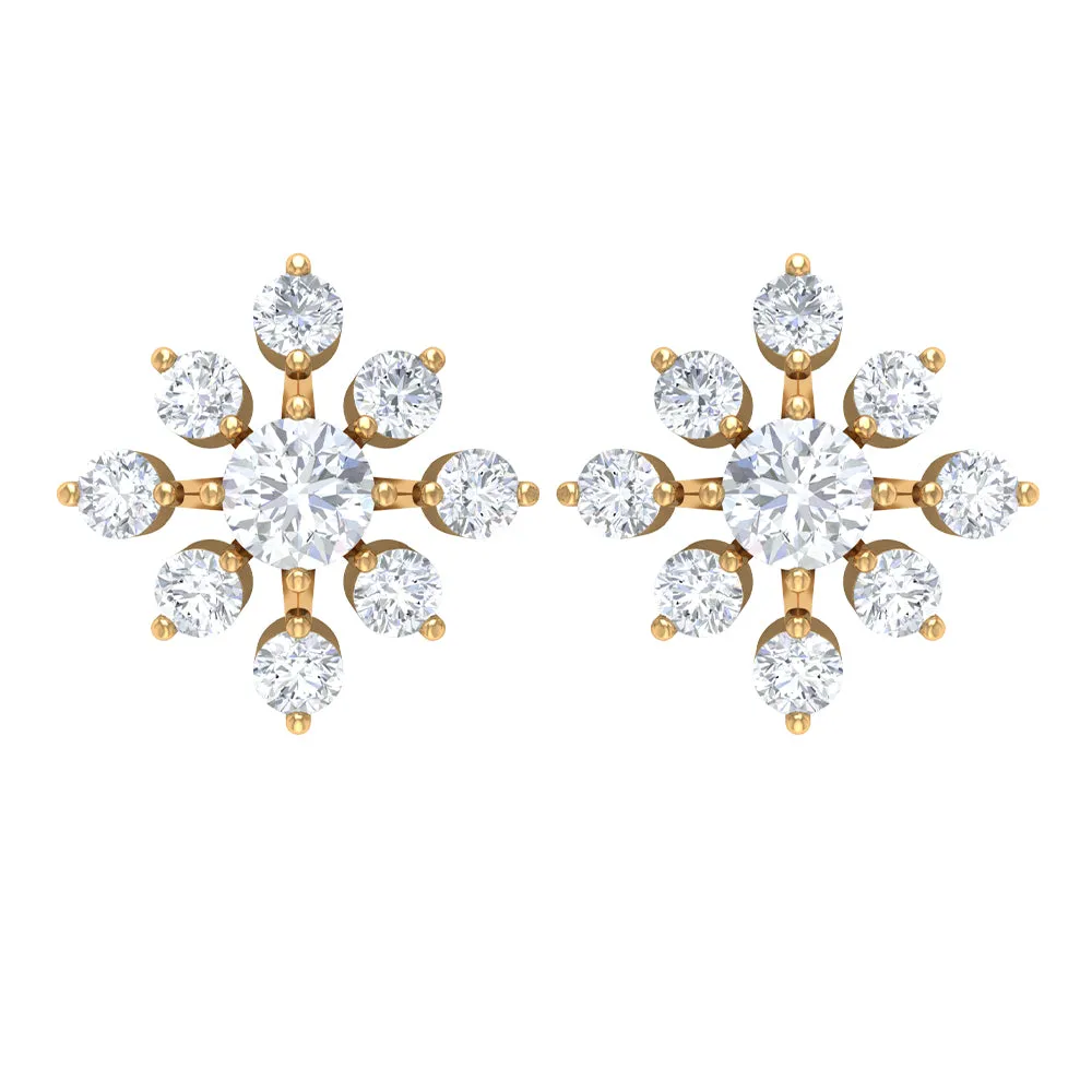 3/4 CT Round Cut Diamond Floral Statement Stud Earrings for Women