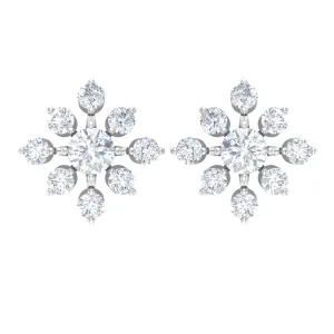 3/4 CT Round Cut Diamond Floral Statement Stud Earrings for Women