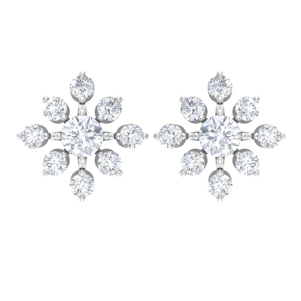 3/4 CT Round Cut Diamond Floral Statement Stud Earrings for Women