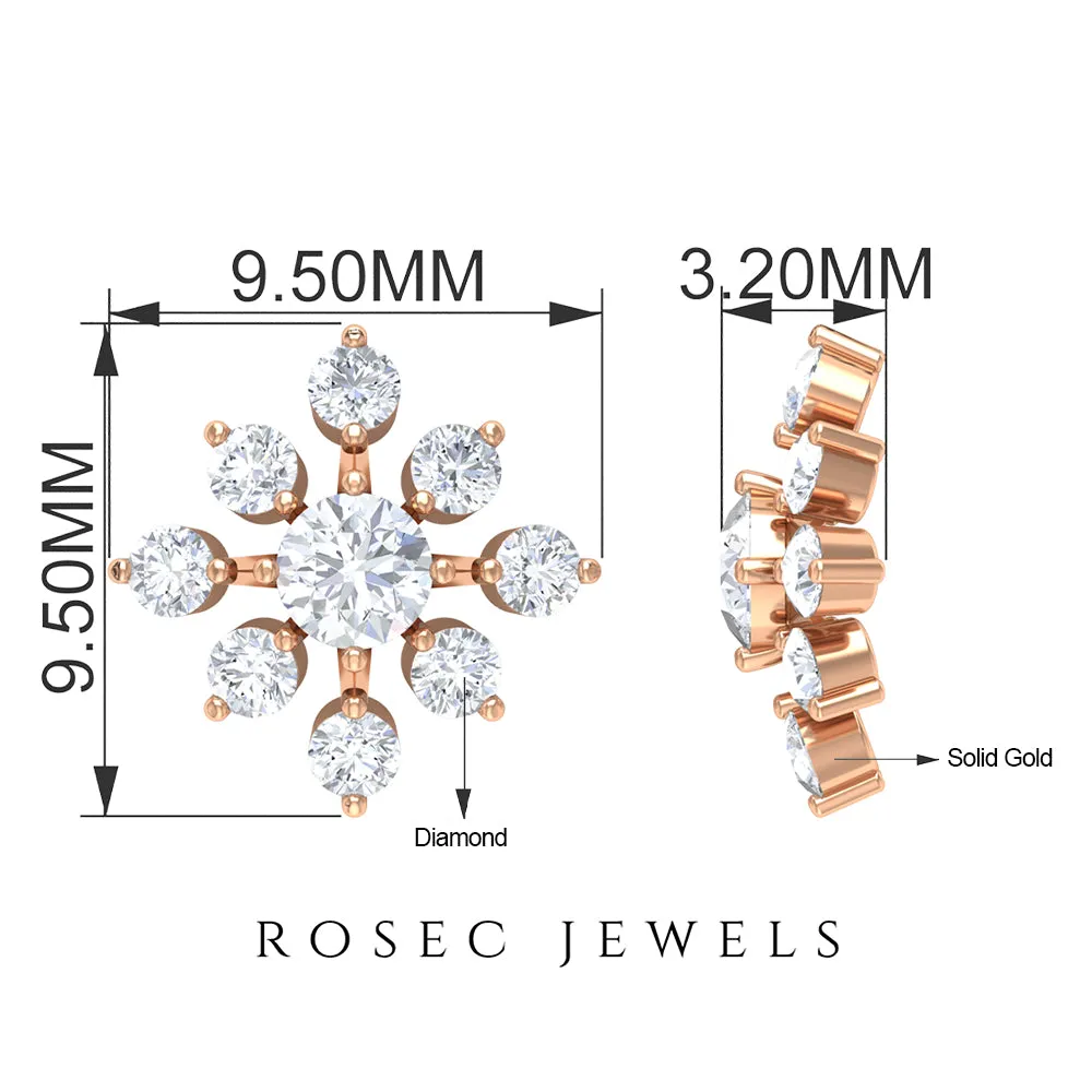 3/4 CT Round Cut Diamond Floral Statement Stud Earrings for Women