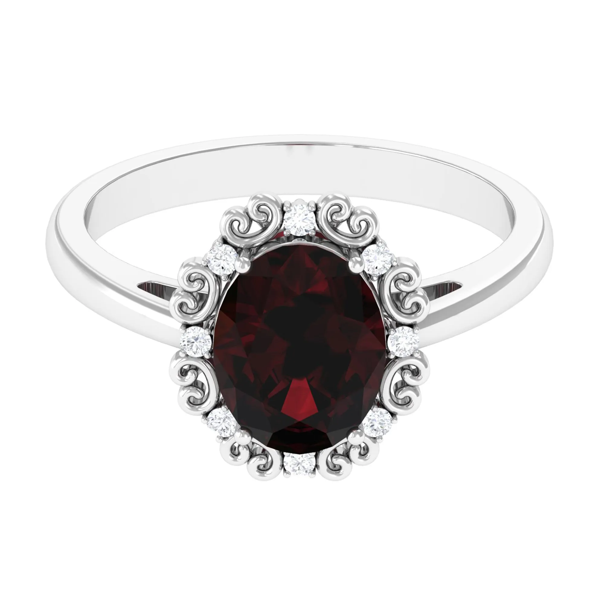 3.75 CT Vintage Inspired Garnet Engagement Ring with Diamond