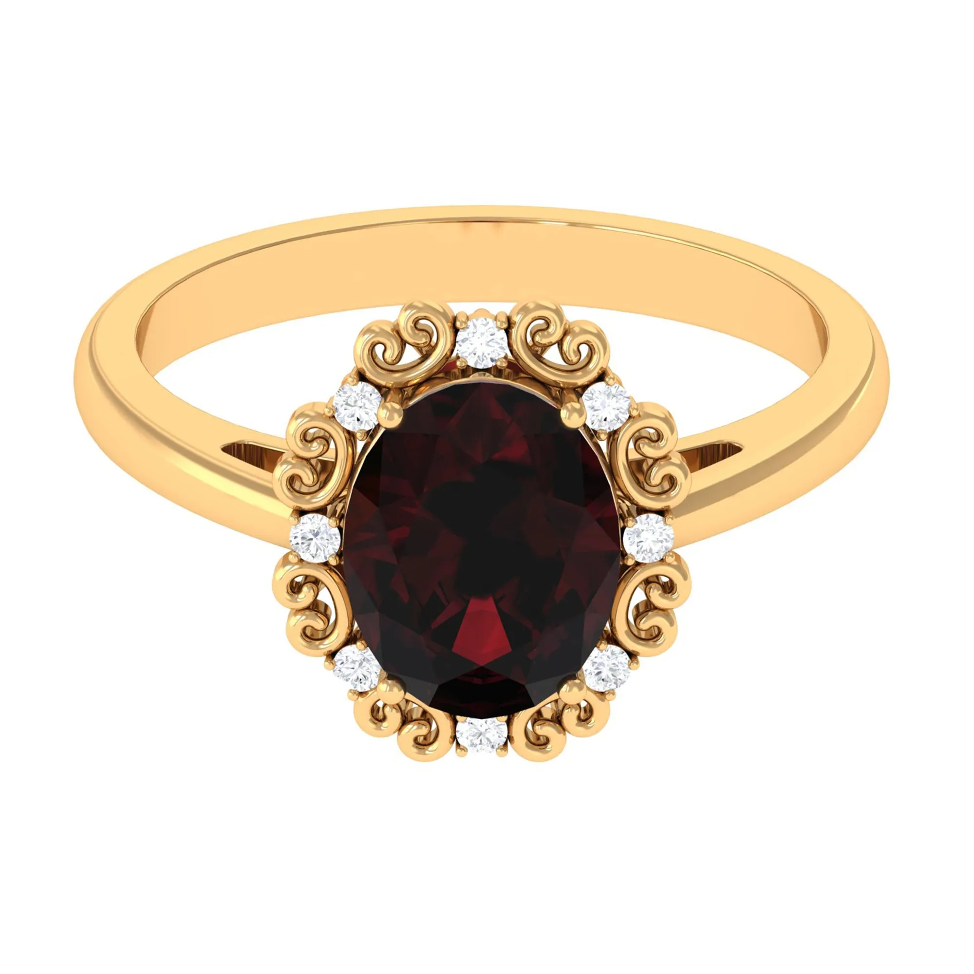 3.75 CT Vintage Inspired Garnet Engagement Ring with Diamond