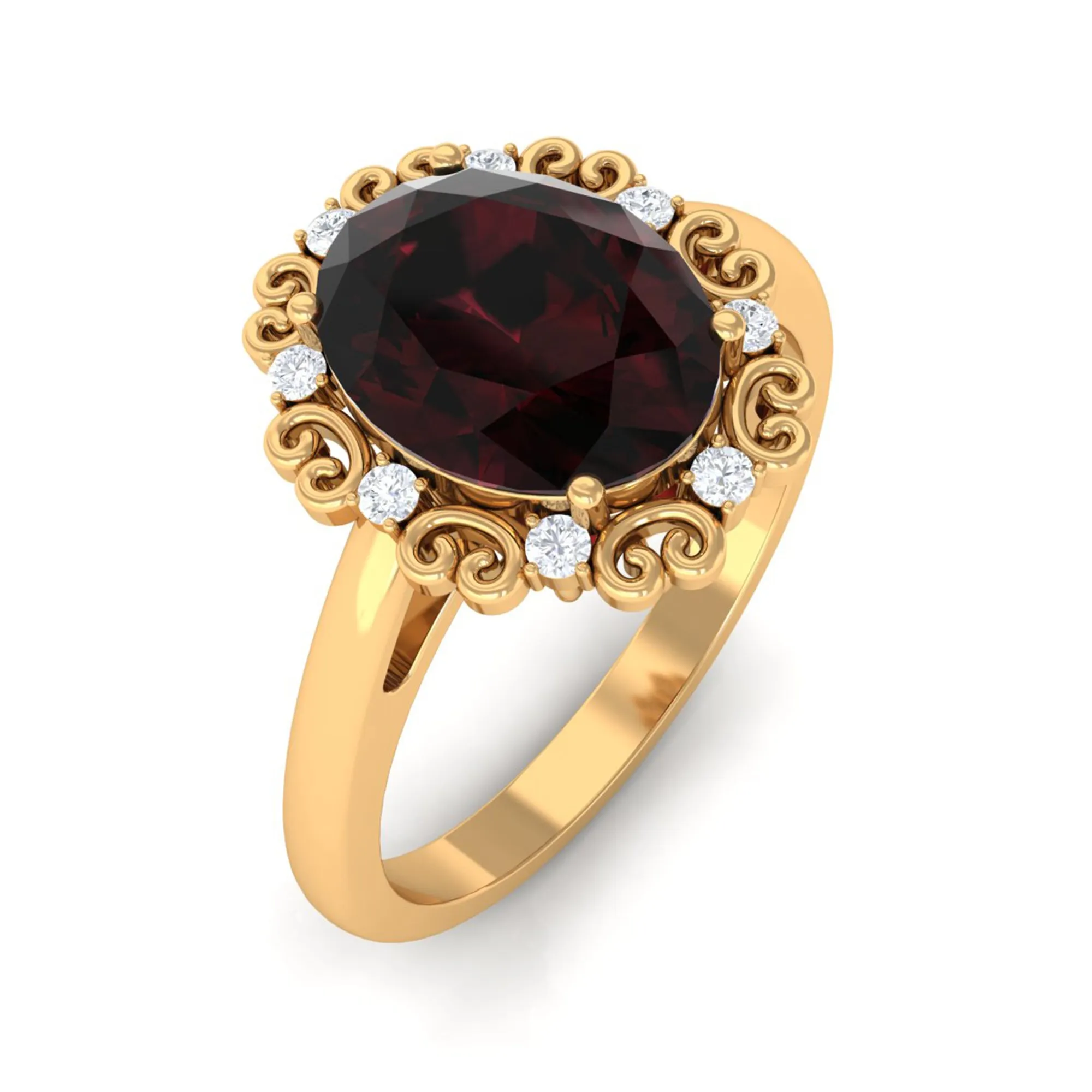 3.75 CT Vintage Inspired Garnet Engagement Ring with Diamond