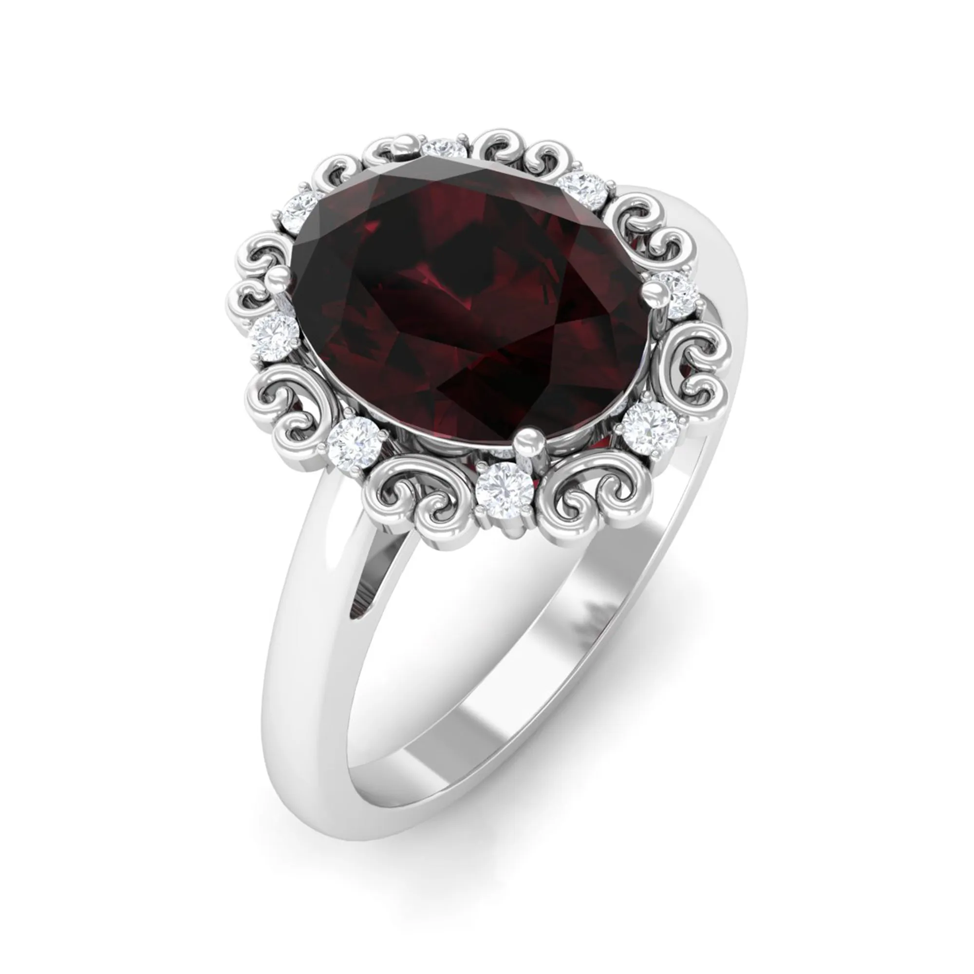 3.75 CT Vintage Inspired Garnet Engagement Ring with Diamond