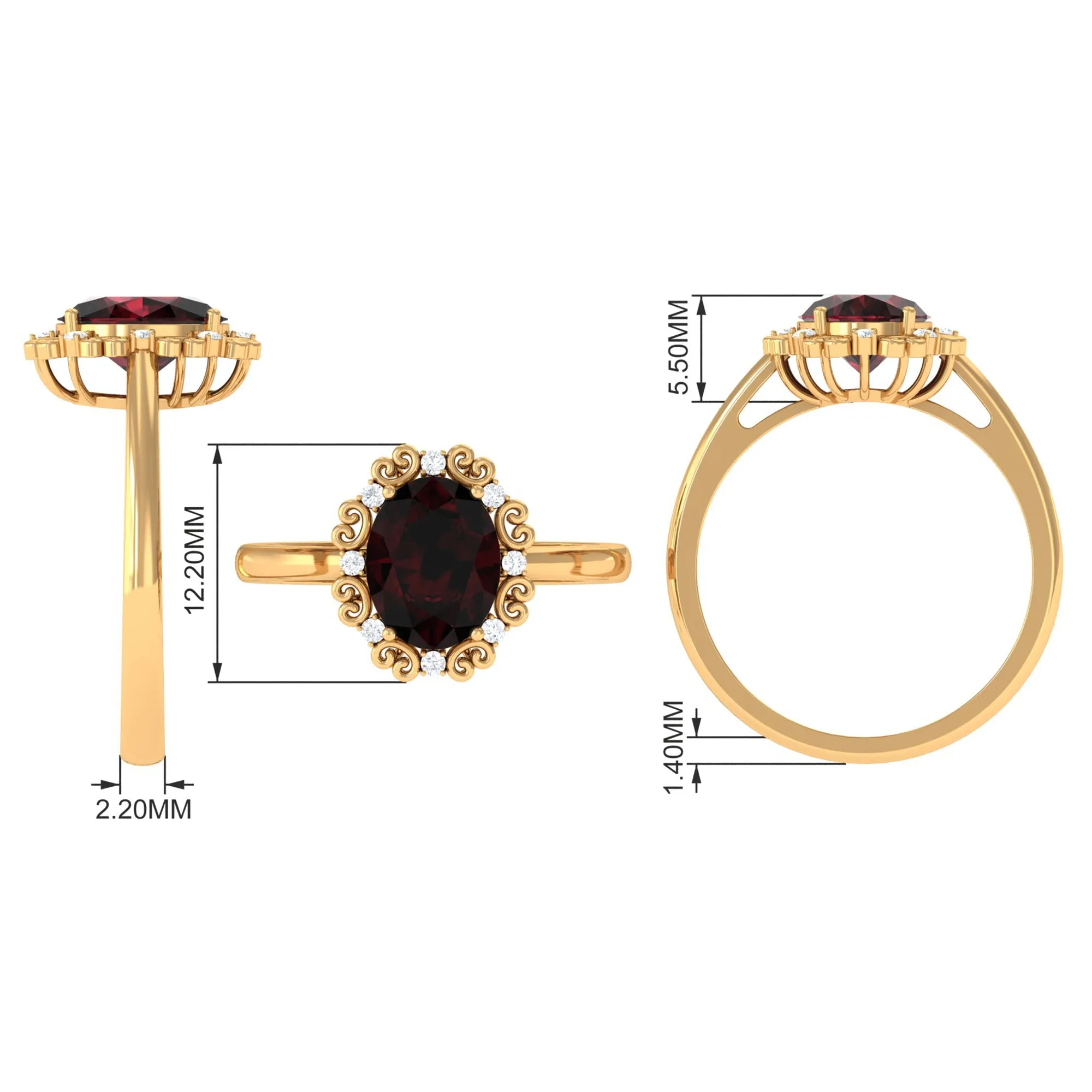 3.75 CT Vintage Inspired Garnet Engagement Ring with Diamond