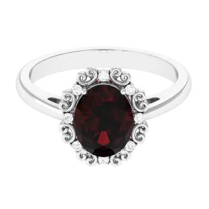 3.75 CT Vintage Inspired Garnet Engagement Ring with Diamond