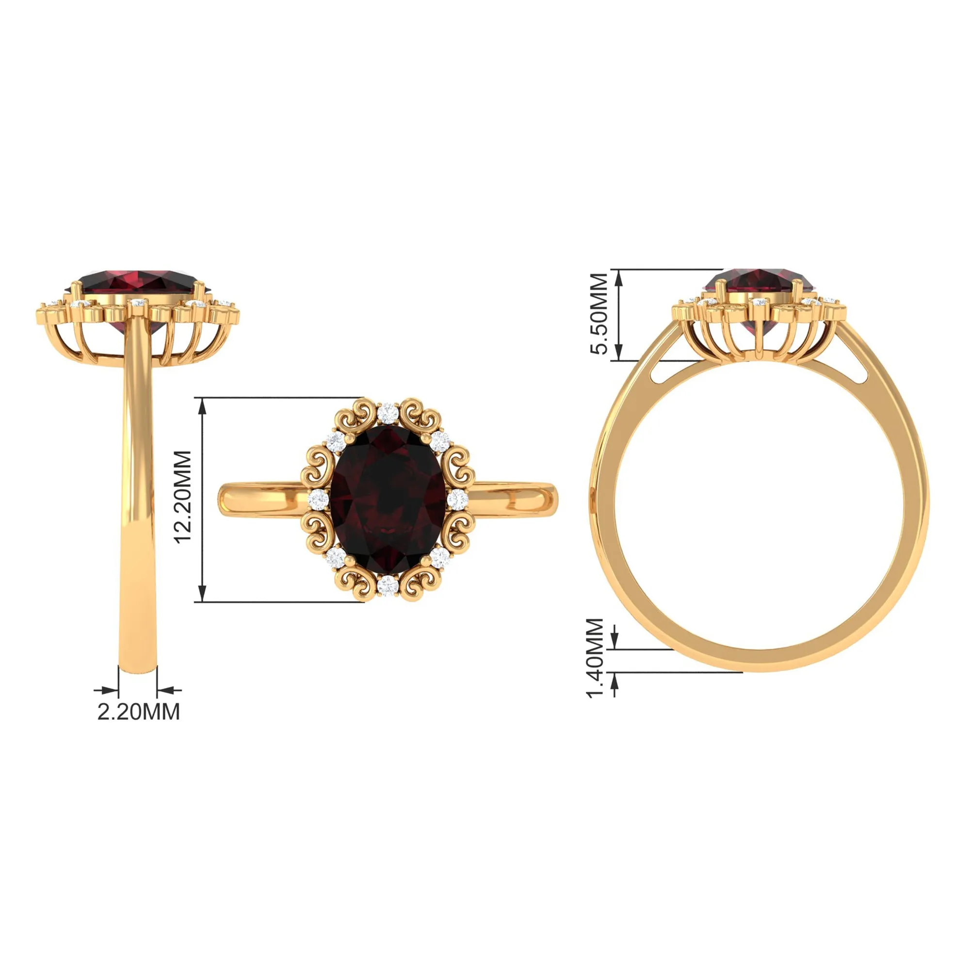 3.75 CT Vintage Inspired Garnet Engagement Ring with Diamond