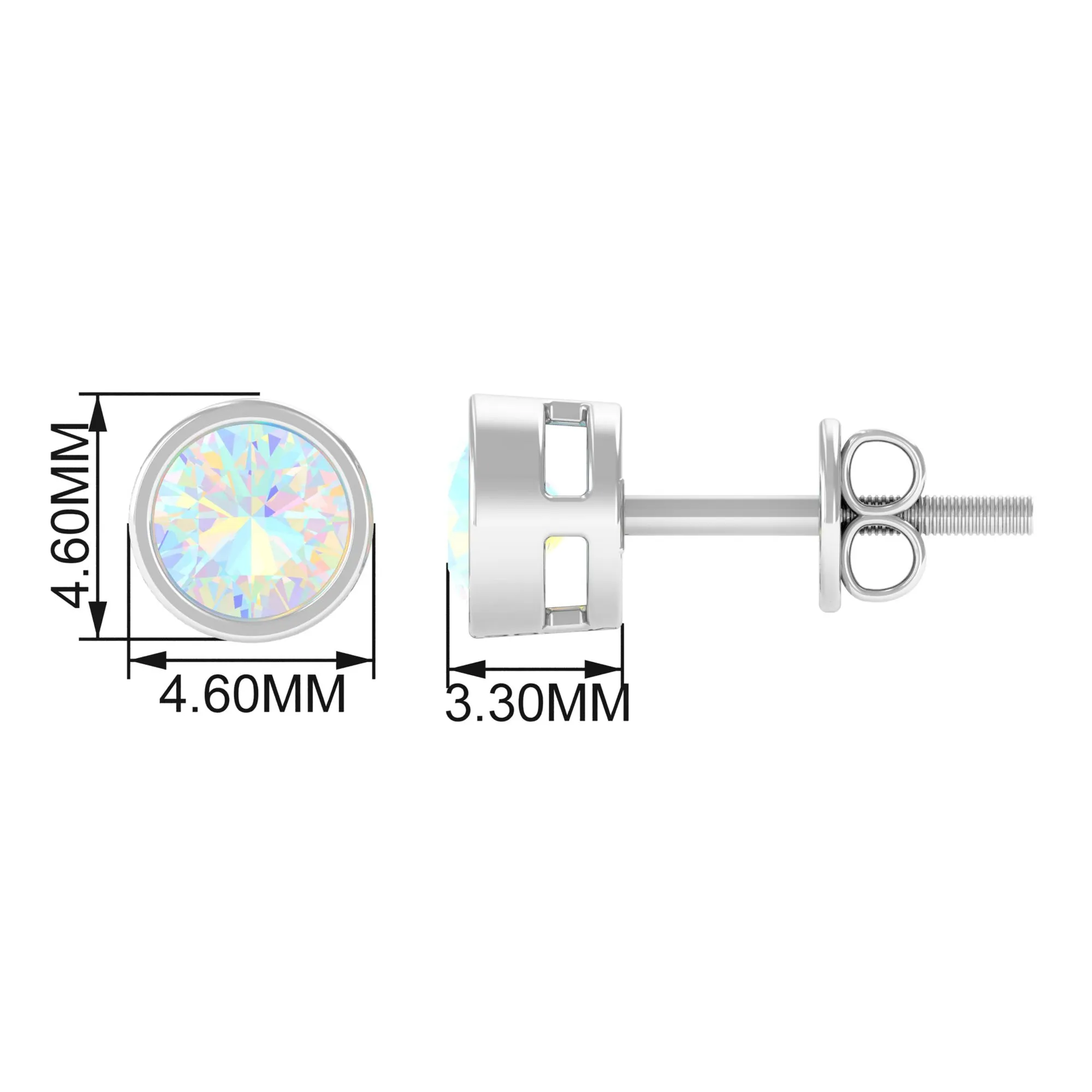 4 MM Round Cut Ethiopian Opal Solitaire Stud Earrings in Bezel Setting