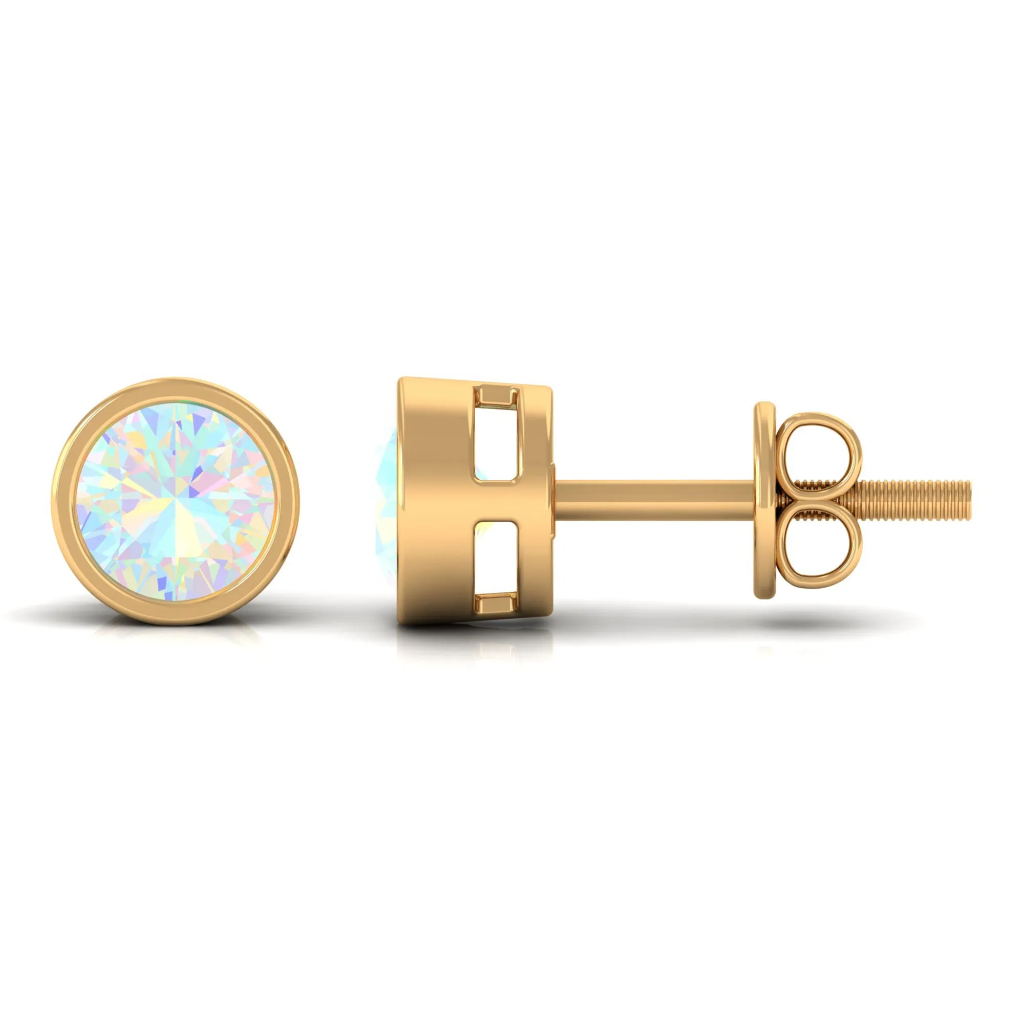4 MM Round Cut Ethiopian Opal Solitaire Stud Earrings in Bezel Setting