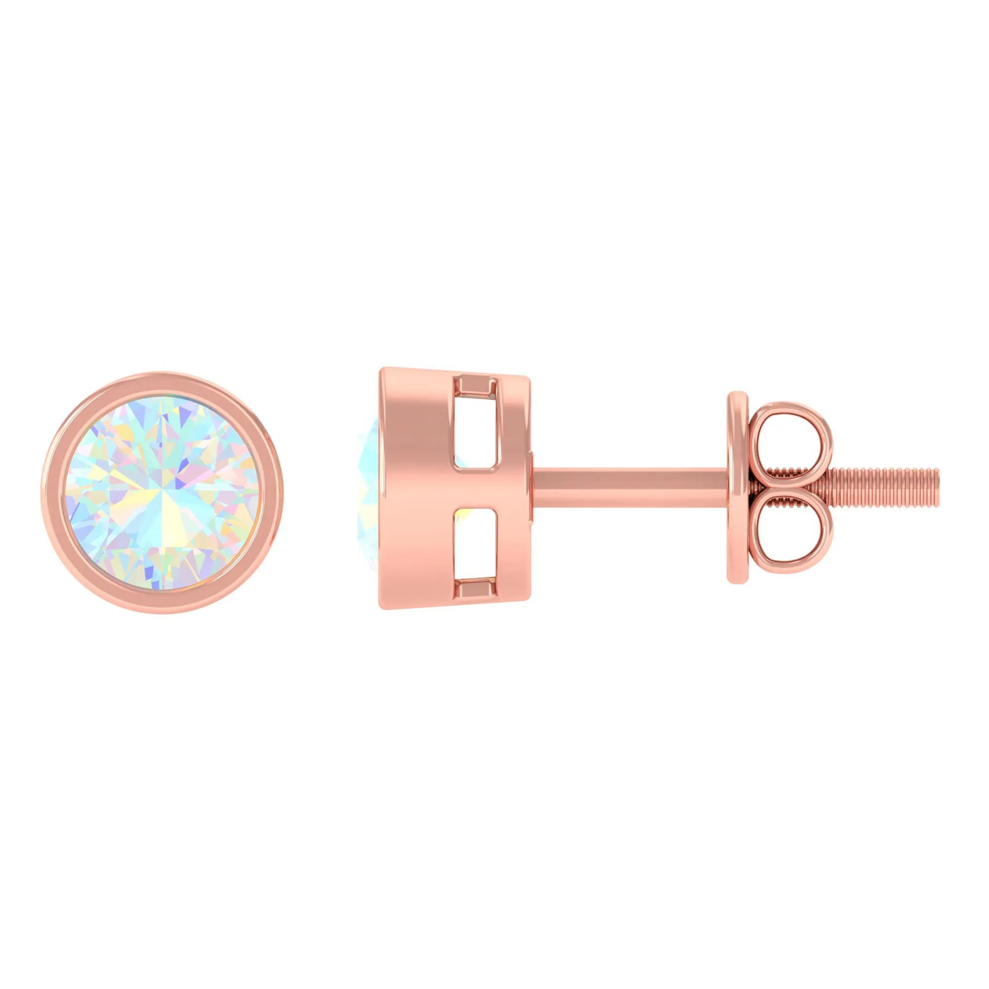 4 MM Round Cut Ethiopian Opal Solitaire Stud Earrings in Bezel Setting