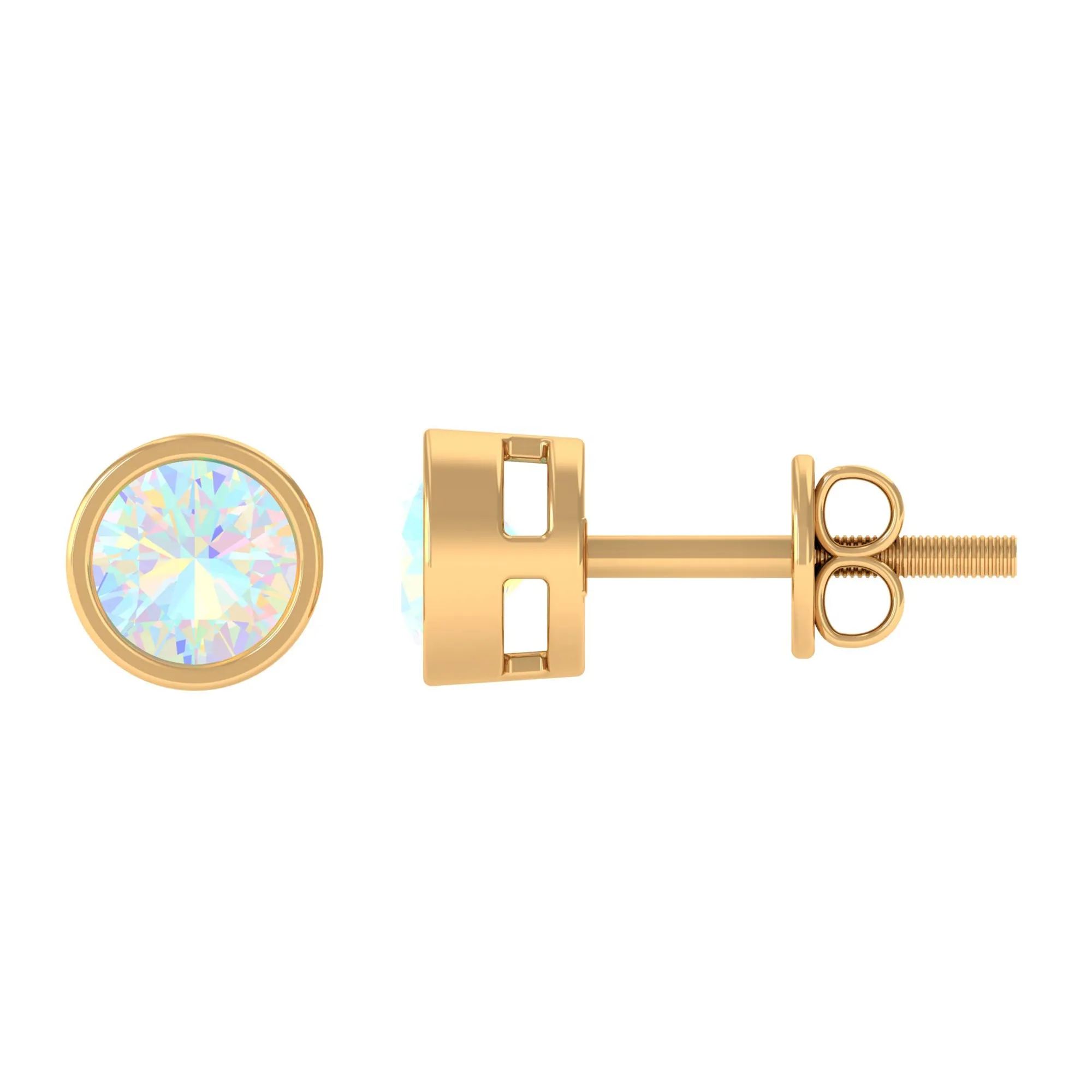 4 MM Round Cut Ethiopian Opal Solitaire Stud Earrings in Bezel Setting