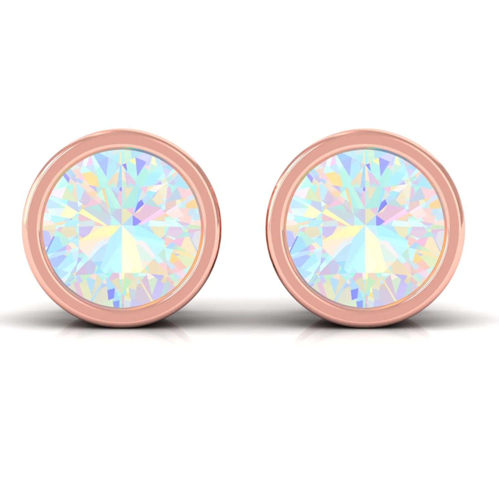 4 MM Round Cut Ethiopian Opal Solitaire Stud Earrings in Bezel Setting