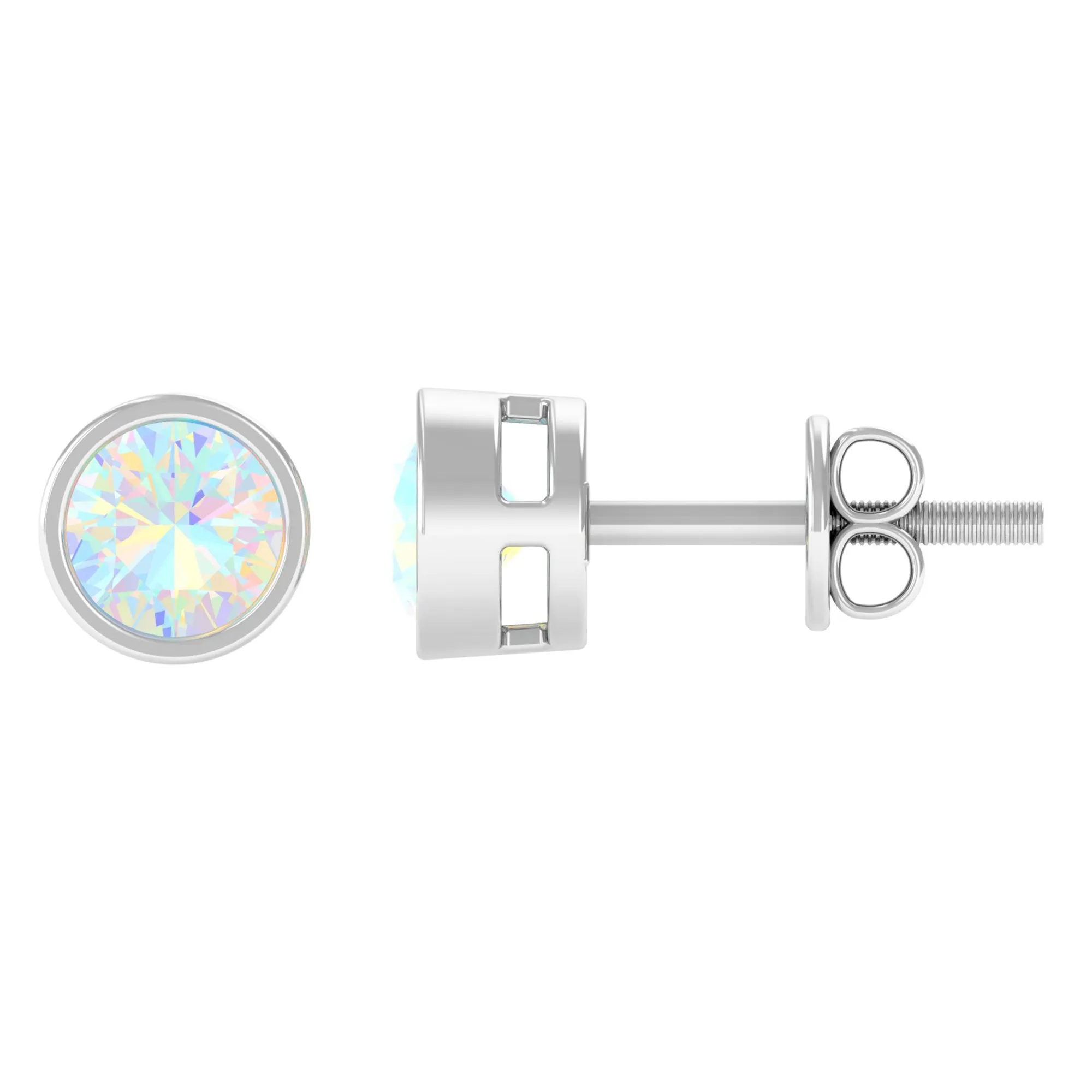 4 MM Round Cut Ethiopian Opal Solitaire Stud Earrings in Bezel Setting