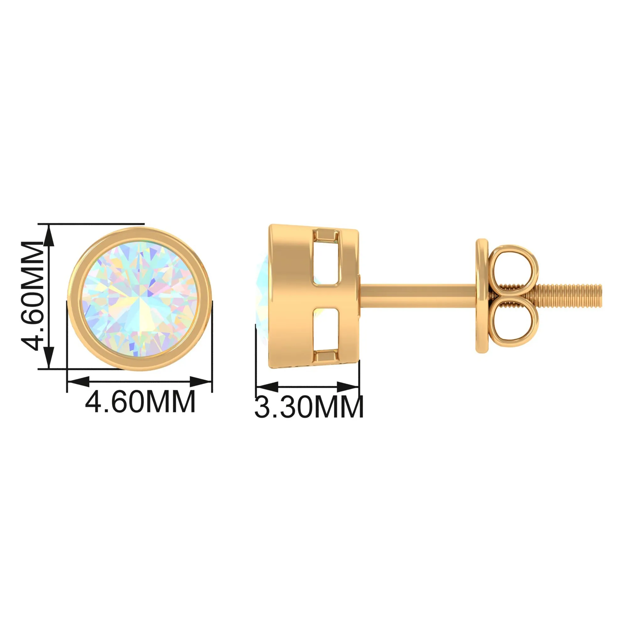 4 MM Round Cut Ethiopian Opal Solitaire Stud Earrings in Bezel Setting