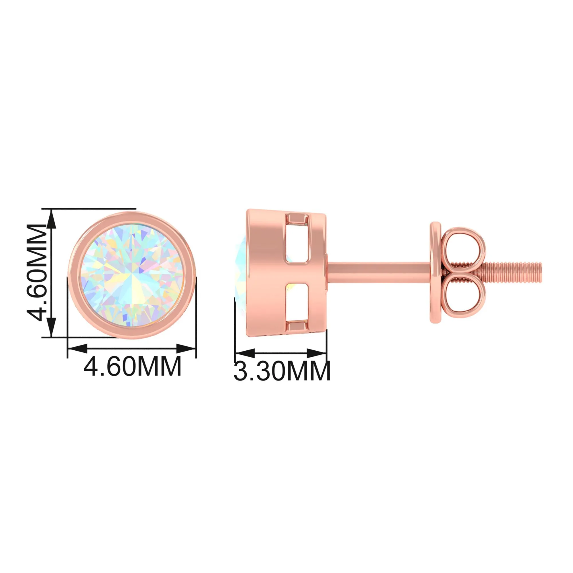4 MM Round Cut Ethiopian Opal Solitaire Stud Earrings in Bezel Setting