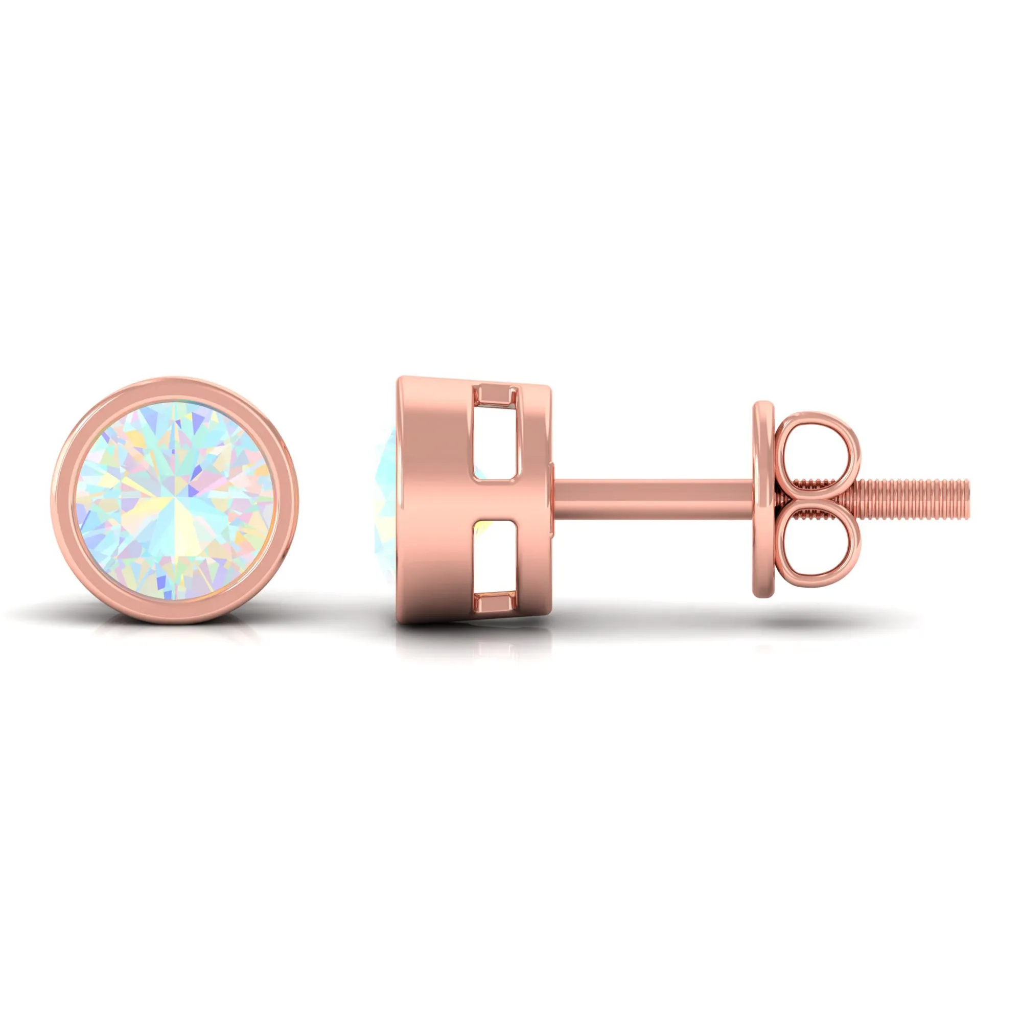 4 MM Round Cut Ethiopian Opal Solitaire Stud Earrings in Bezel Setting
