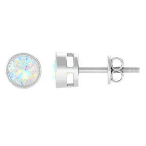 4 MM Round Cut Ethiopian Opal Solitaire Stud Earrings in Bezel Setting