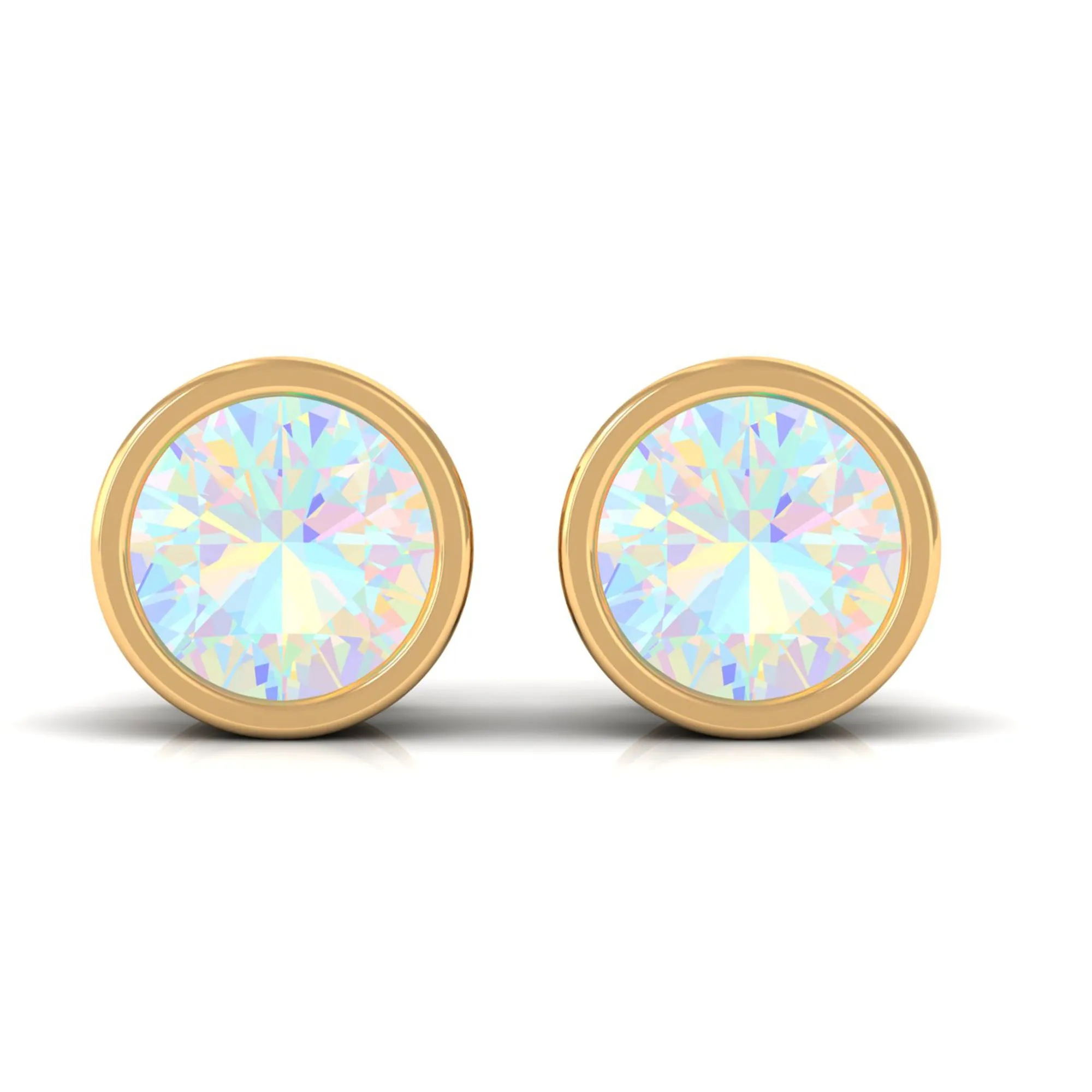 4 MM Round Cut Ethiopian Opal Solitaire Stud Earrings in Bezel Setting